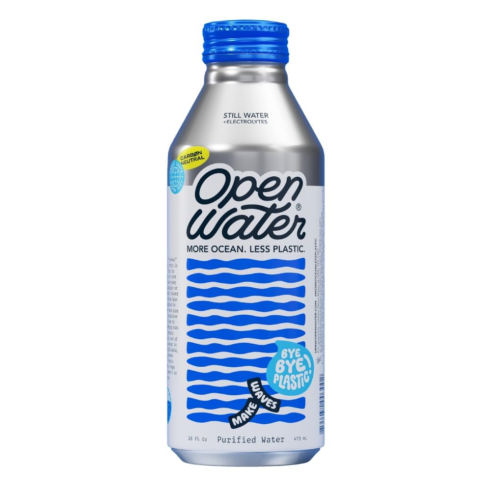Open Water Still Bottled Water with Electrolytes in 16-oz Aluminum Bottles (6 Cases, 72 bottles - Still) | BPA-free and Eco friendly