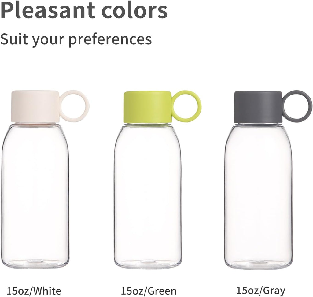 emoi 15oz Kids Water Bottle, Clear Reusable Leak Proof BPA-Free Water Bottles for Boys Girls Men Women Ideal Size for School Travel Hiking Gym Office Ideal for Daily Hydration/White