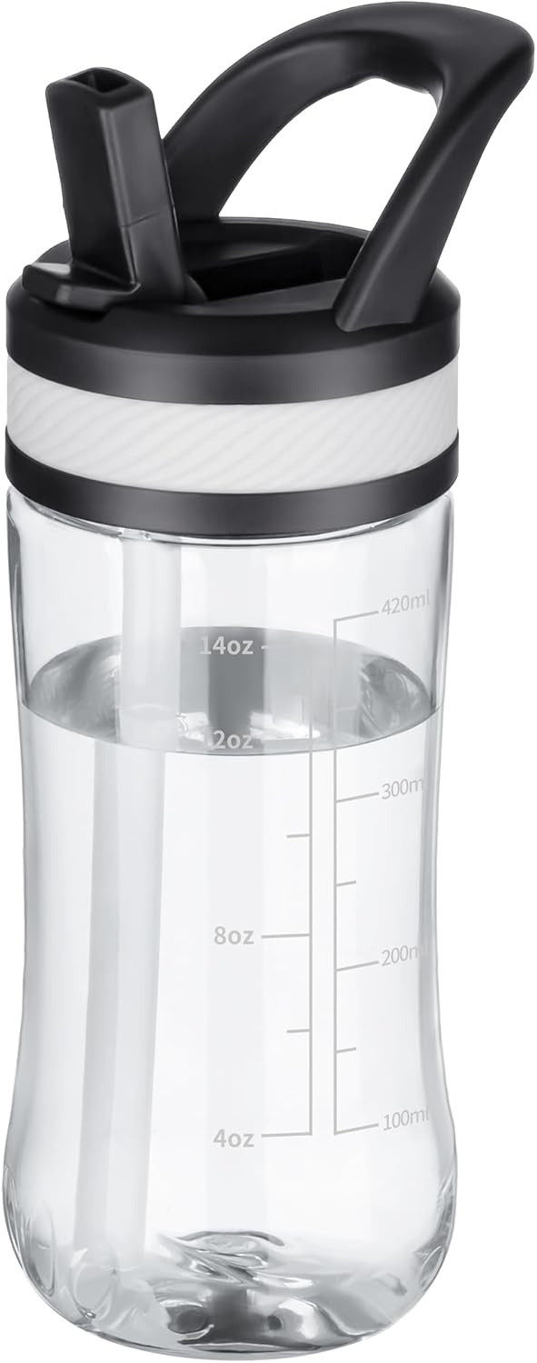 Water Bottle Kids 14oz Flip with Straw Carry Handle, Leakproof, Reusable, Tritan, BPA Free, Suitable for Boys and Girls, Clear