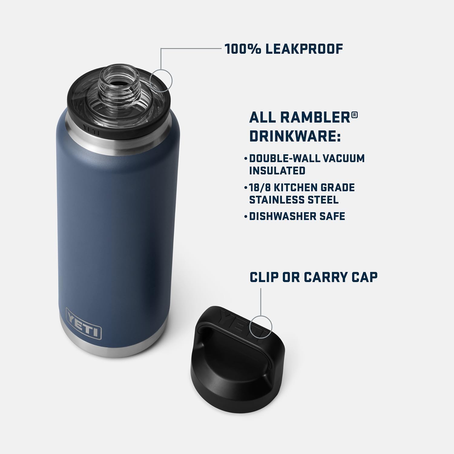 YETI Rambler 36 oz Bottle, Vacuum Insulated, Leakproof, Stainless Steel with Chug Cap | Vacuum Insulated, Leakproof, with Chug Cap