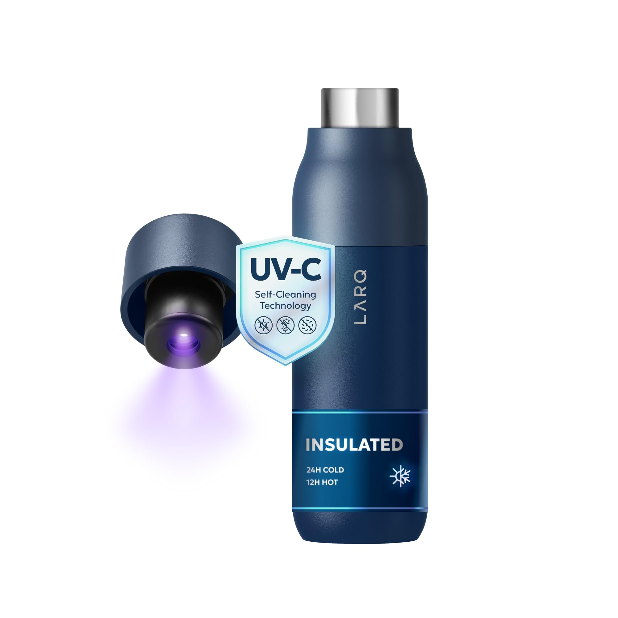 LARQ Bottle PureVis 17 oz - Self-Cleaning and Insulated Stainless Steel Water Bottle with UV Water Purifier and Award-winning Design | Reusable & Travel Friendly, Obsidian Black