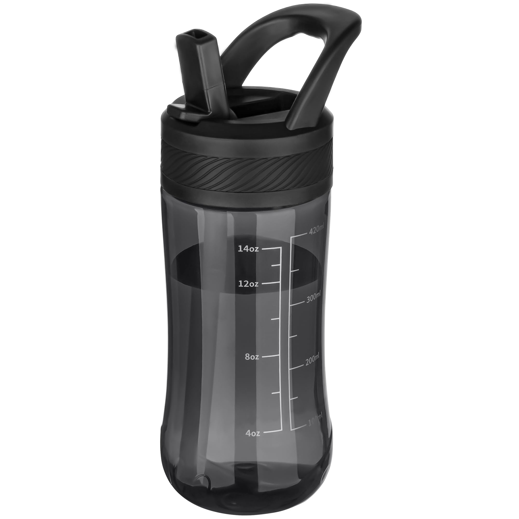 Water Bottle Kids 14oz Flip with Straw Carry Handle, Leakproof, Reusable, Tritan, BPA Free, Suitable for Boys and Girls, Clear