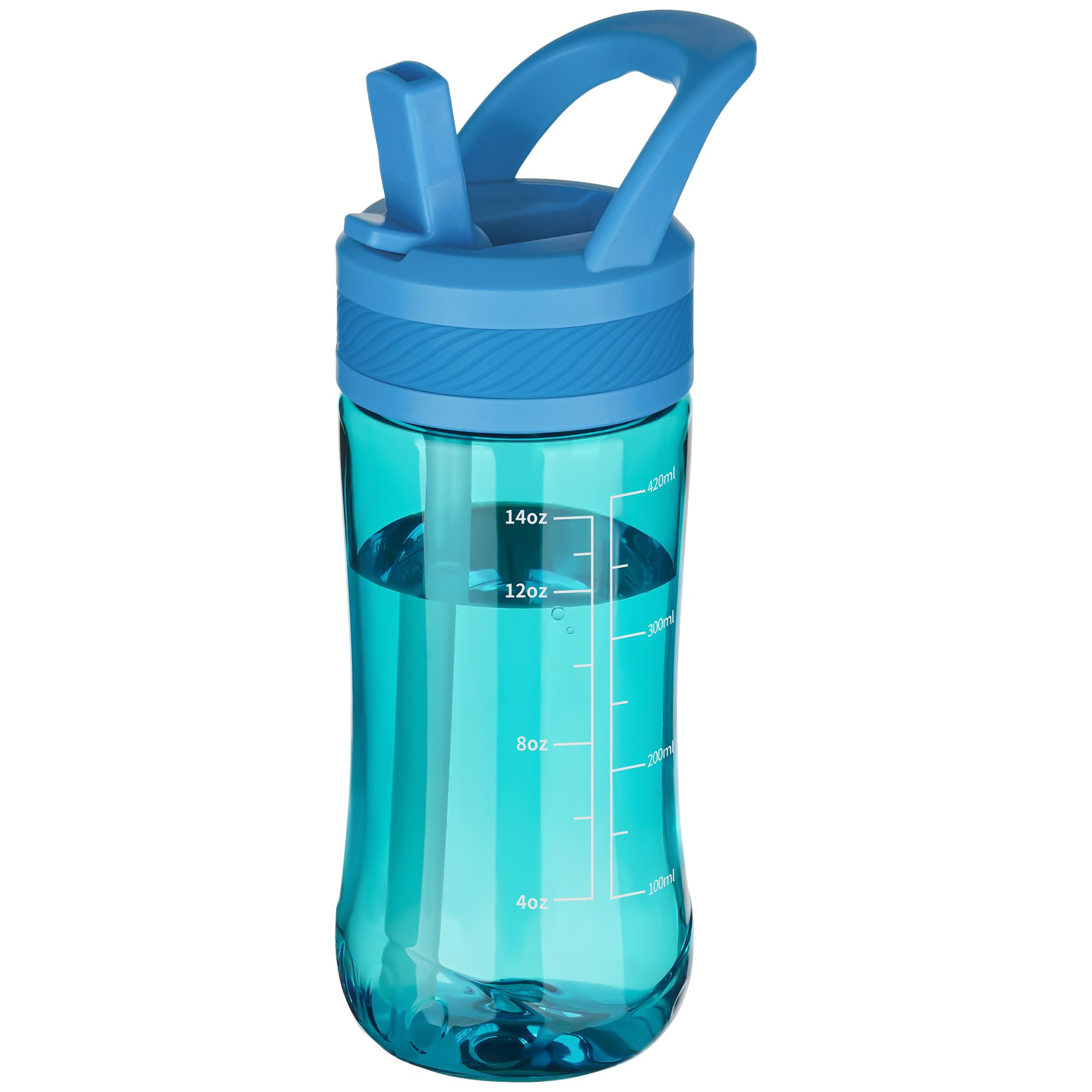 Water Bottle Kids 14oz Flip with Straw Carry Handle, Leakproof, Reusable, Tritan, BPA Free, Suitable for Boys and Girls, Clear