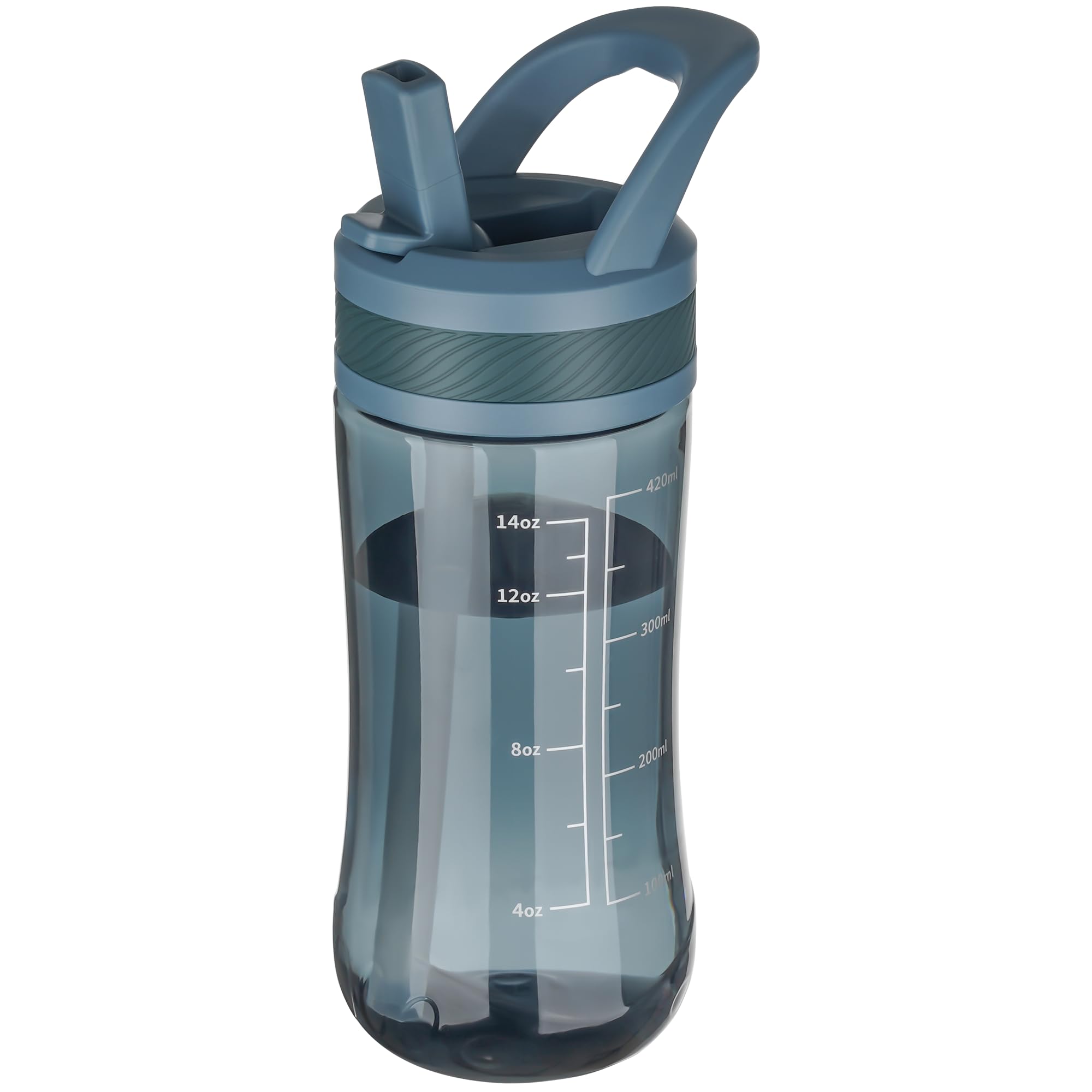 Water Bottle Kids 14oz Flip with Straw Carry Handle, Leakproof, Reusable, Tritan, BPA Free, Suitable for Boys and Girls, Clear