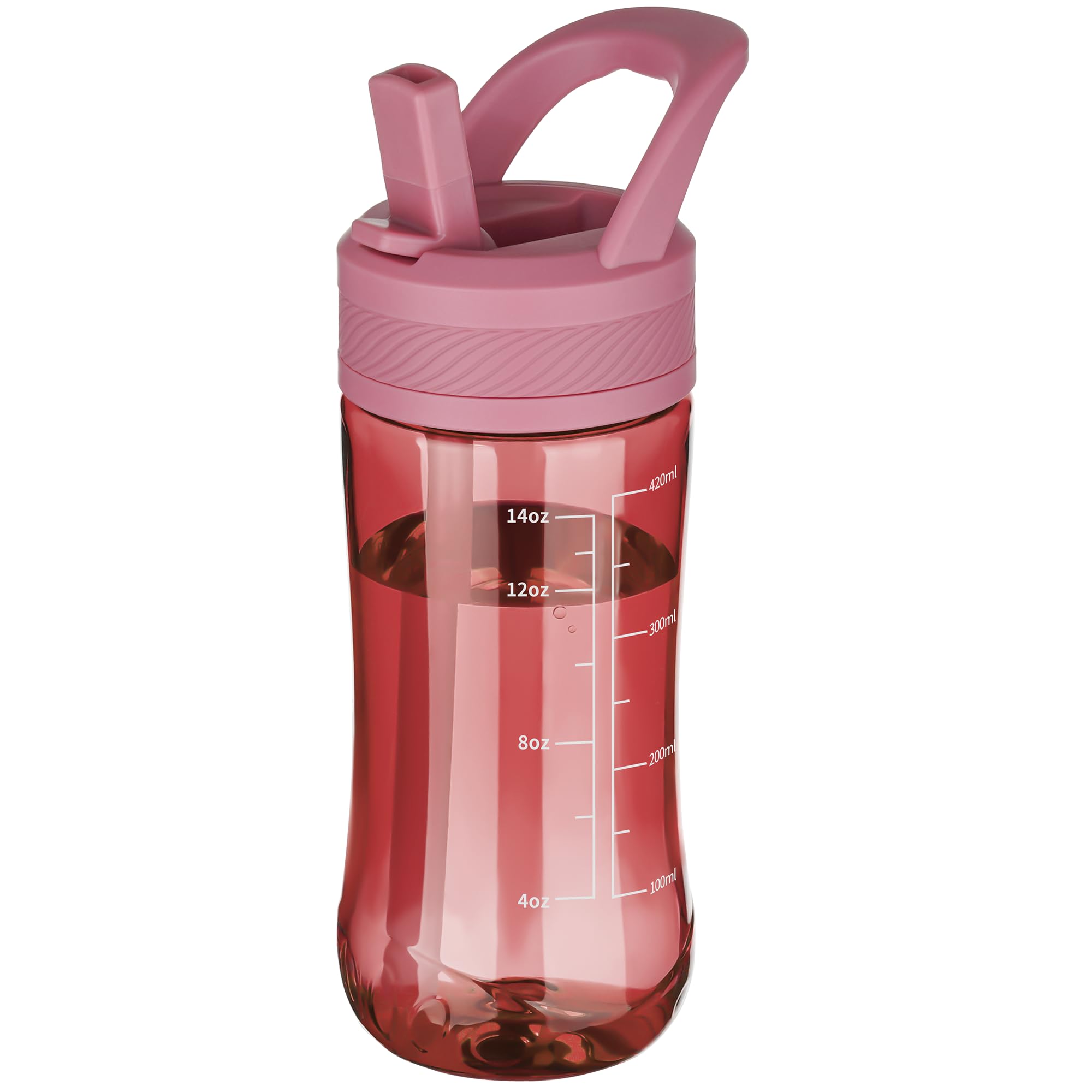 Water Bottle Kids 14oz Flip with Straw Carry Handle, Leakproof, Reusable, Tritan, BPA Free, Suitable for Boys and Girls, Clear