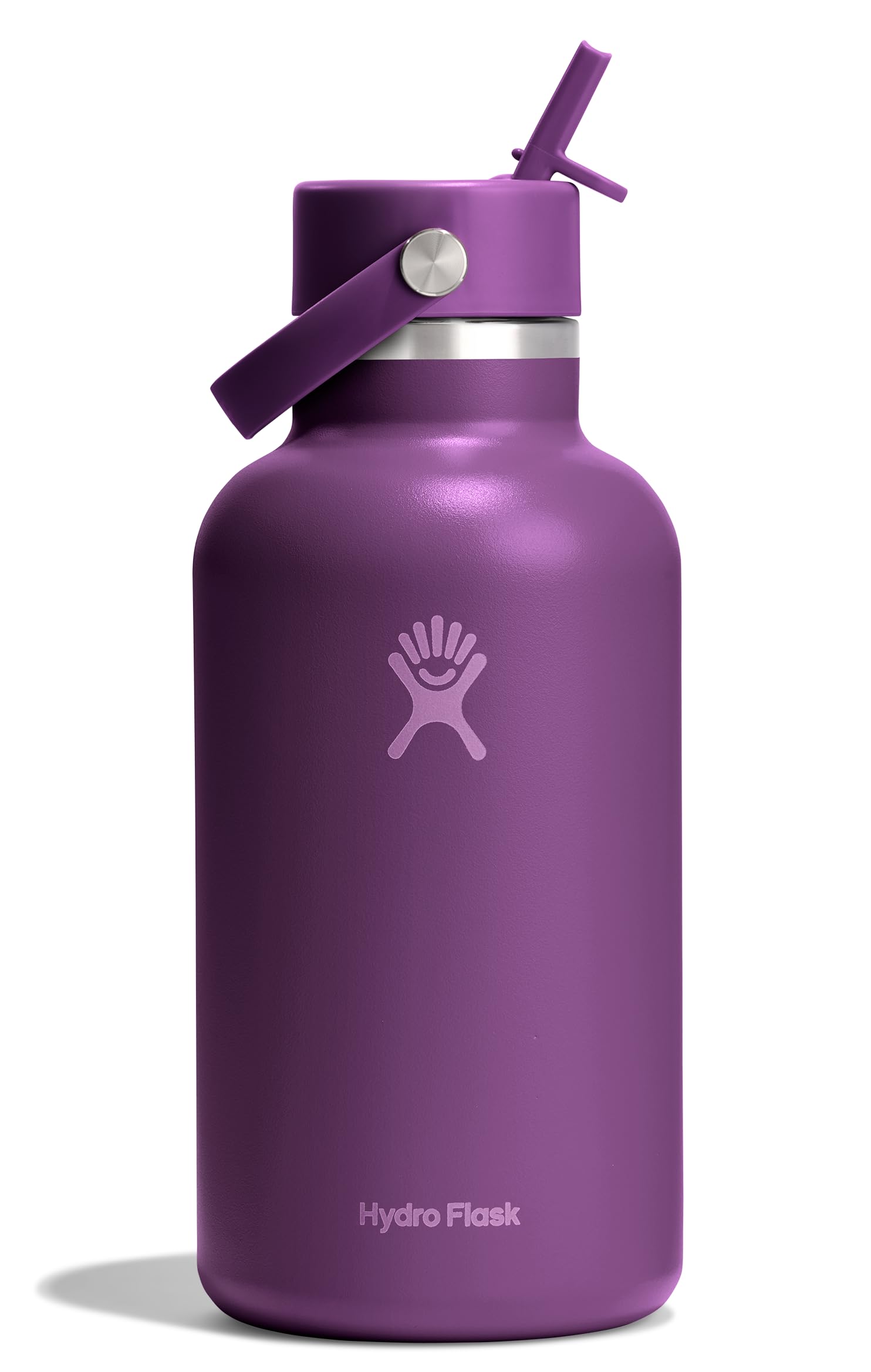 Hydro Flask Water Bottle - Insulated Stainless Steel - Wide Mouth Flex Straw Lid, Non Spill, Leakproof and Refillable in 64 Oz Tonal Agave