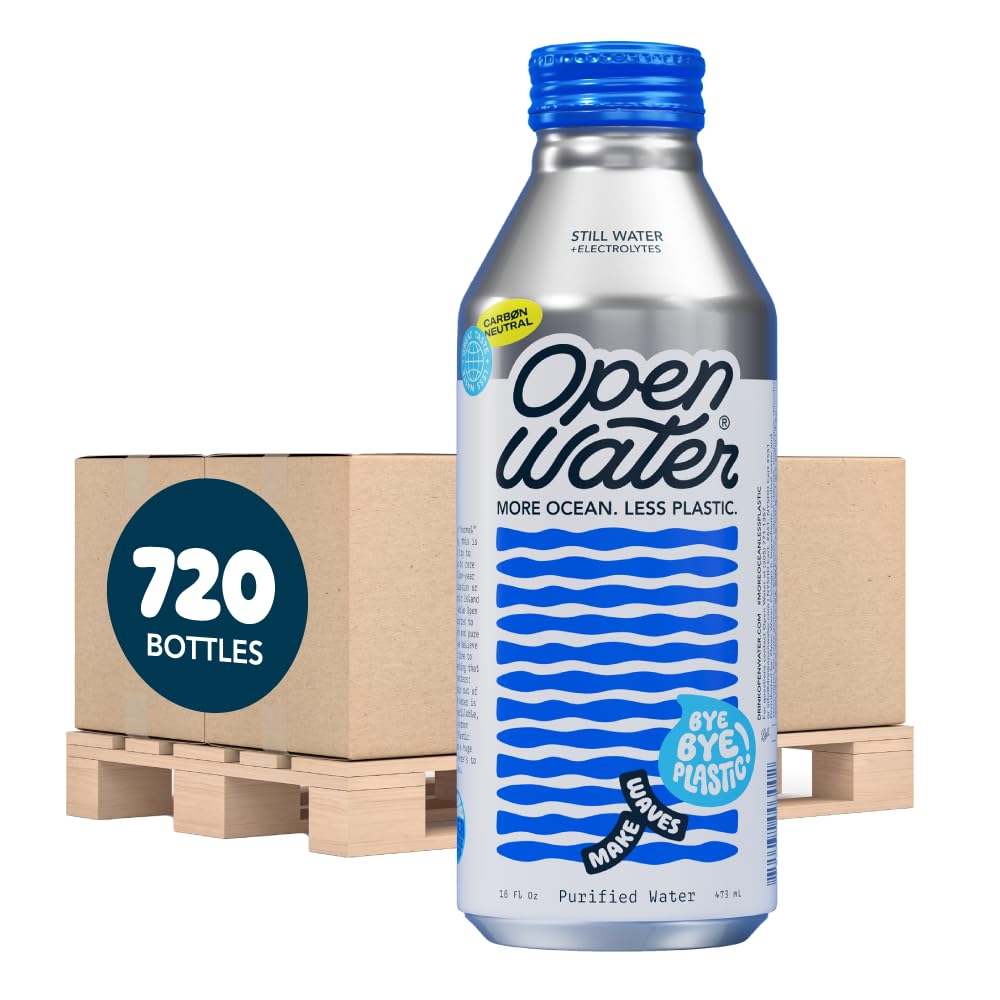 Open Water Still Bottled Water with Electrolytes in 16-oz Aluminum Bottles (6 Cases, 72 bottles - Still) | BPA-free and Eco friendly