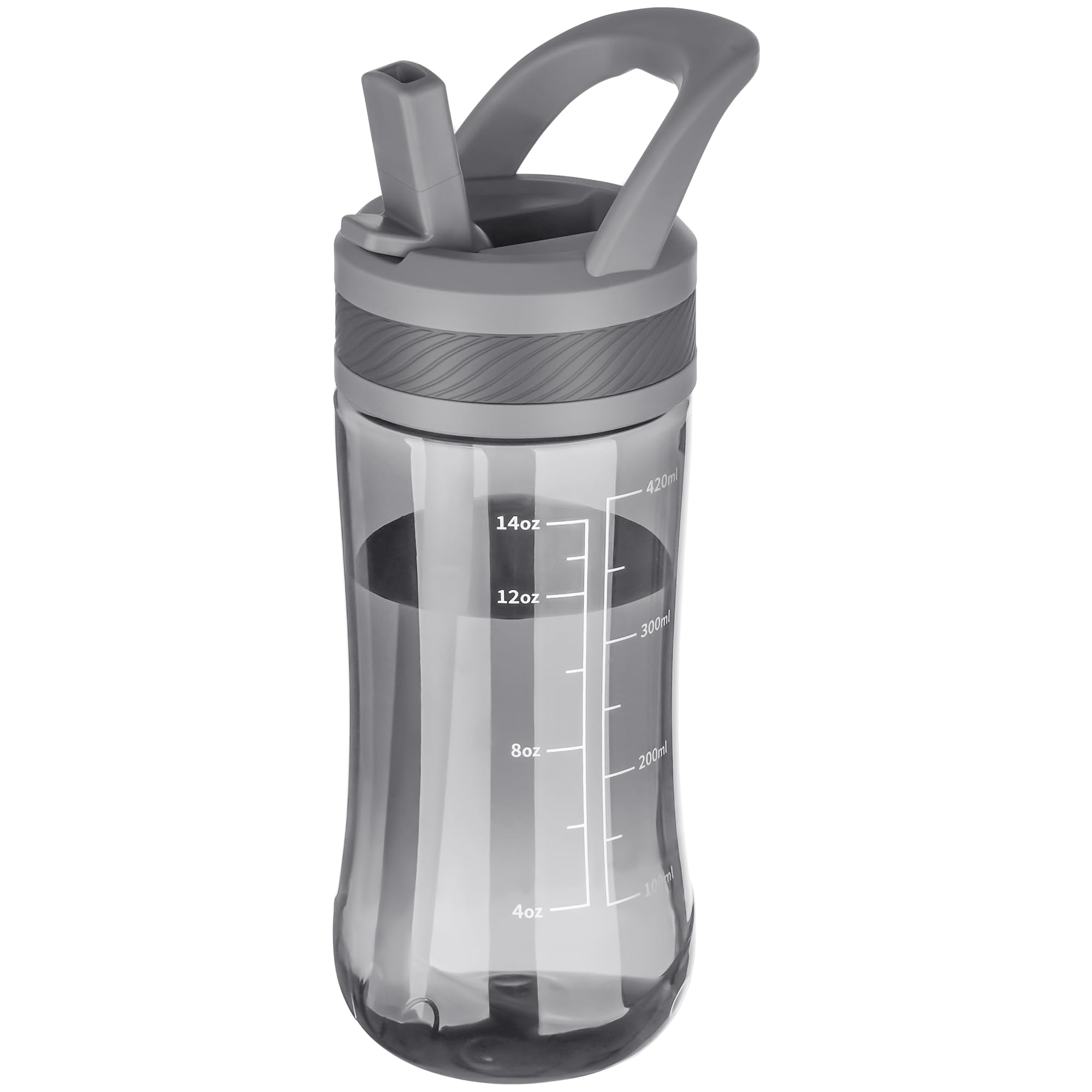 Water Bottle Kids 14oz Flip with Straw Carry Handle, Leakproof, Reusable, Tritan, BPA Free, Suitable for Boys and Girls, Clear