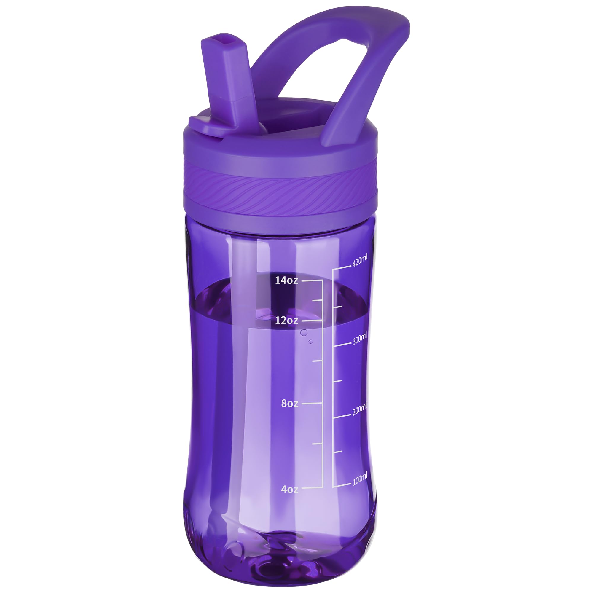 Water Bottle Kids 14oz Flip with Straw Carry Handle, Leakproof, Reusable, Tritan, BPA Free, Suitable for Boys and Girls, Clear
