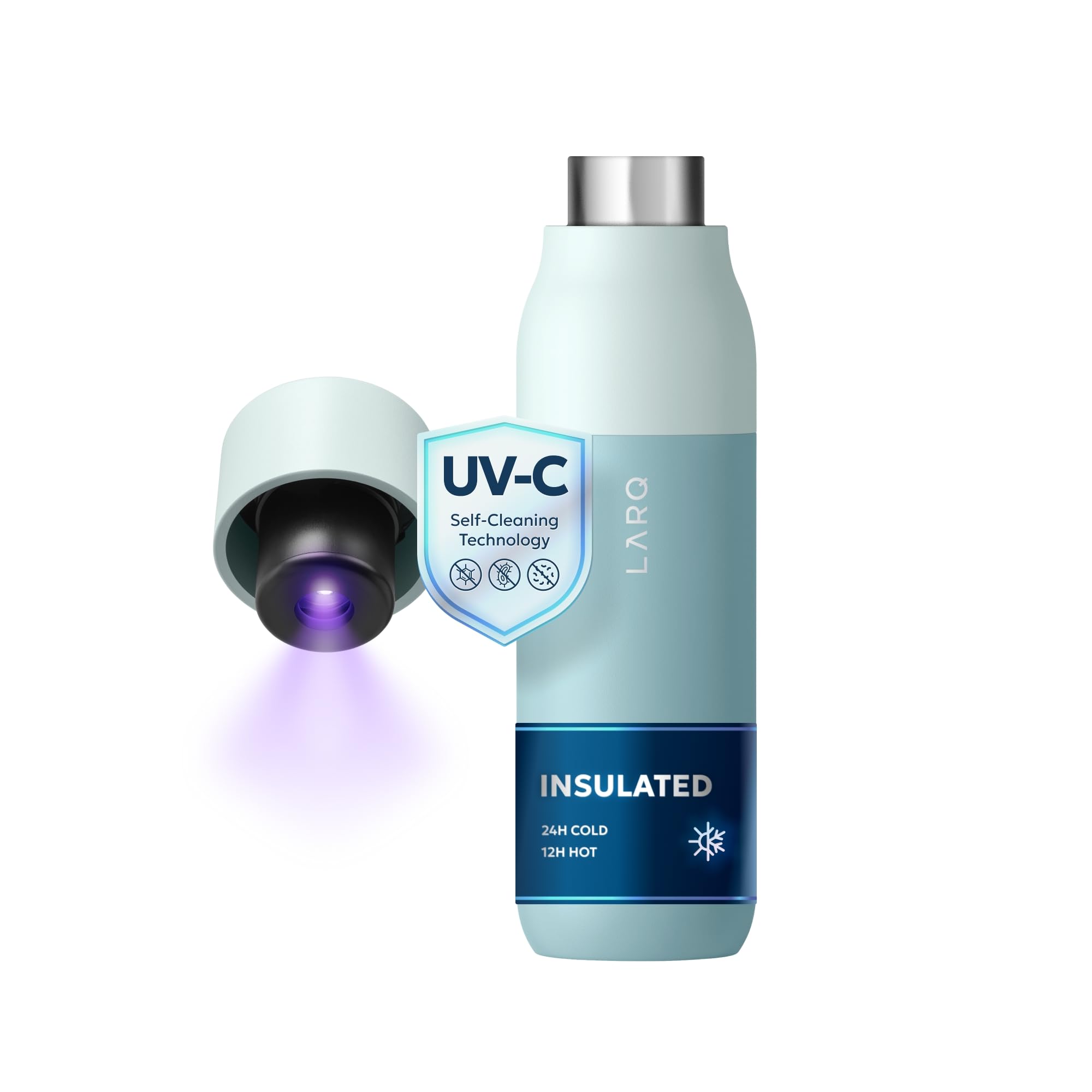 LARQ Bottle PureVis 17 oz - Self-Cleaning and Insulated Stainless Steel Water Bottle with UV Water Purifier and Award-winning Design | Reusable & Travel Friendly, Obsidian Black