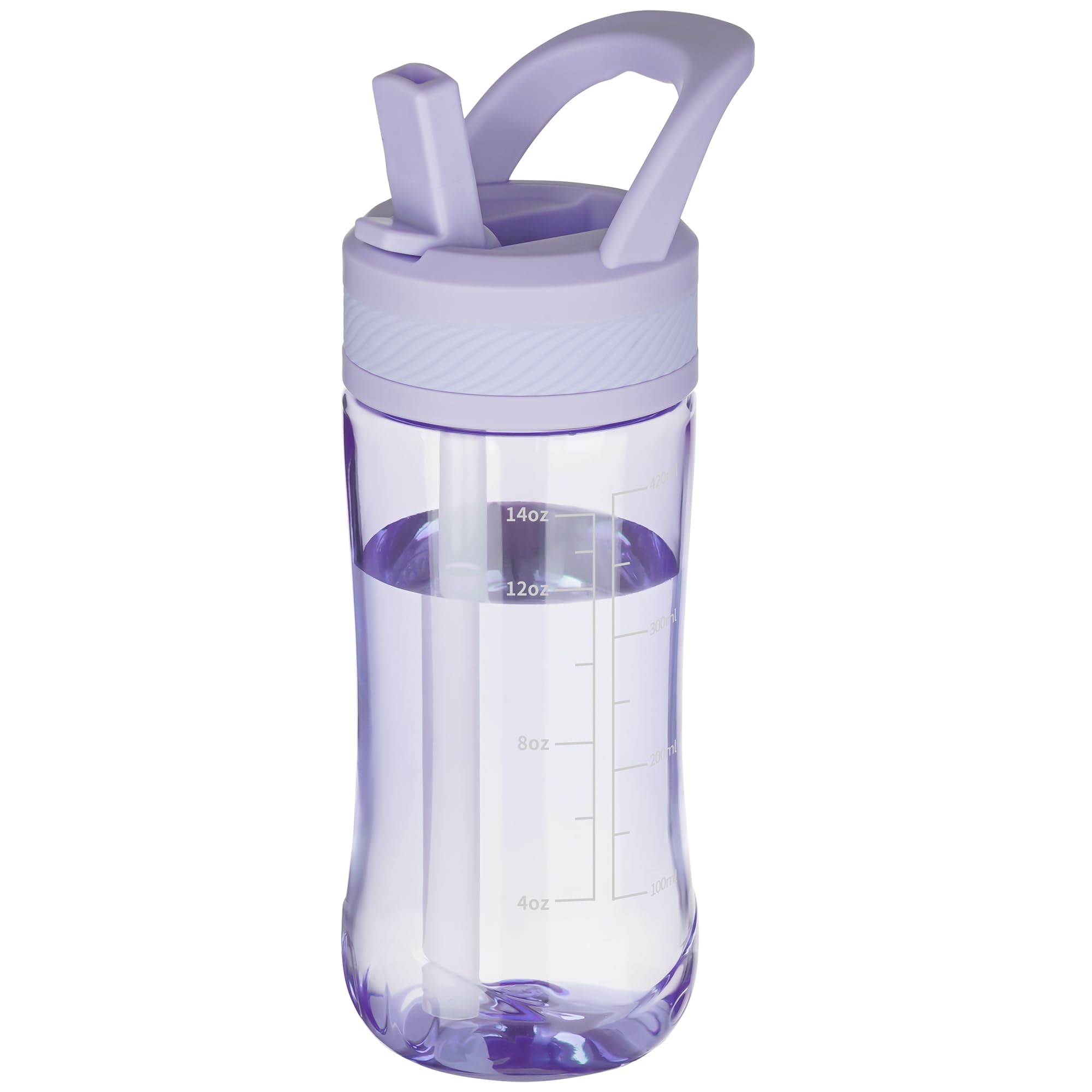 Water Bottle Kids 14oz Flip with Straw Carry Handle, Leakproof, Reusable, Tritan, BPA Free, Suitable for Boys and Girls, Clear