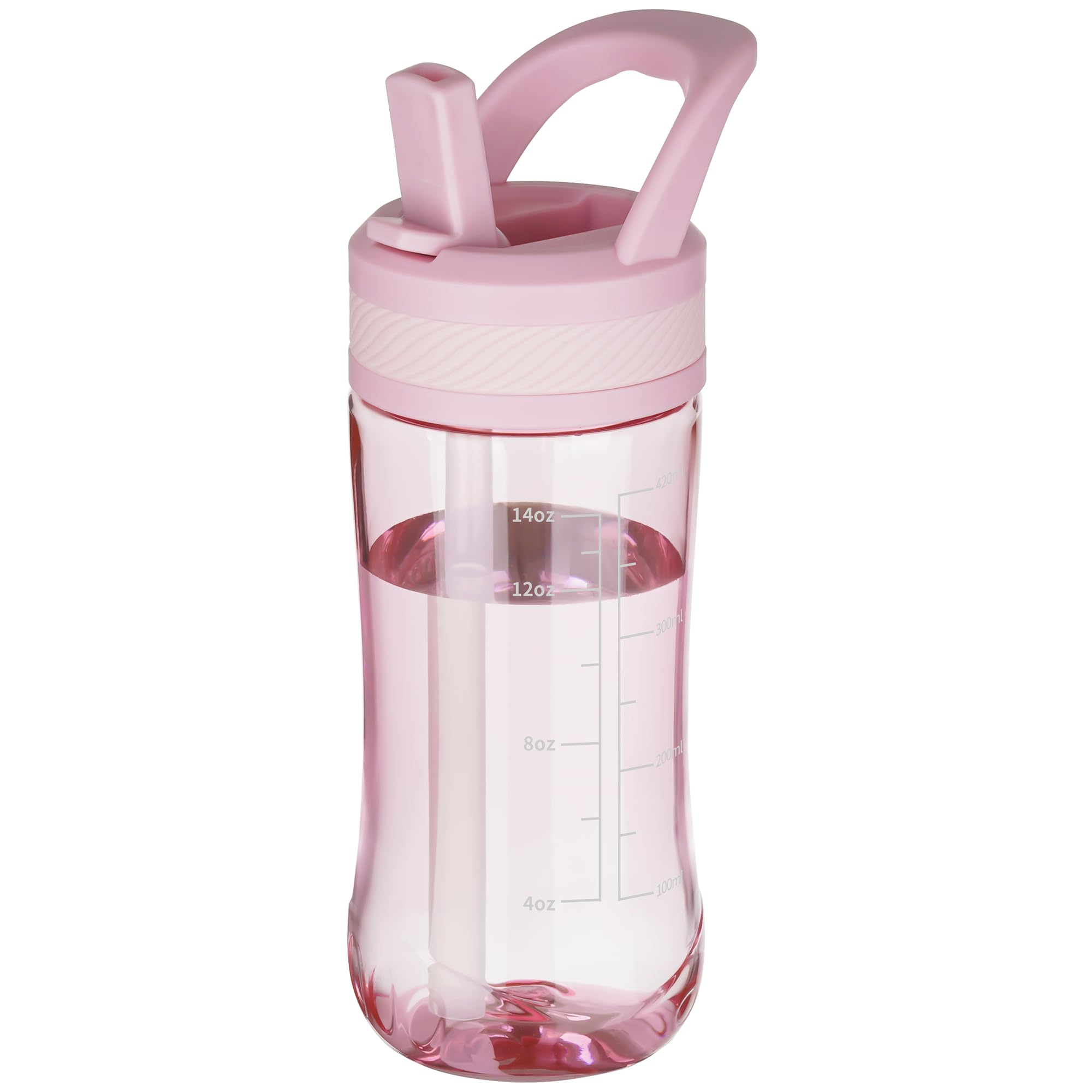 Water Bottle Kids 14oz Flip with Straw Carry Handle, Leakproof, Reusable, Tritan, BPA Free, Suitable for Boys and Girls, Clear