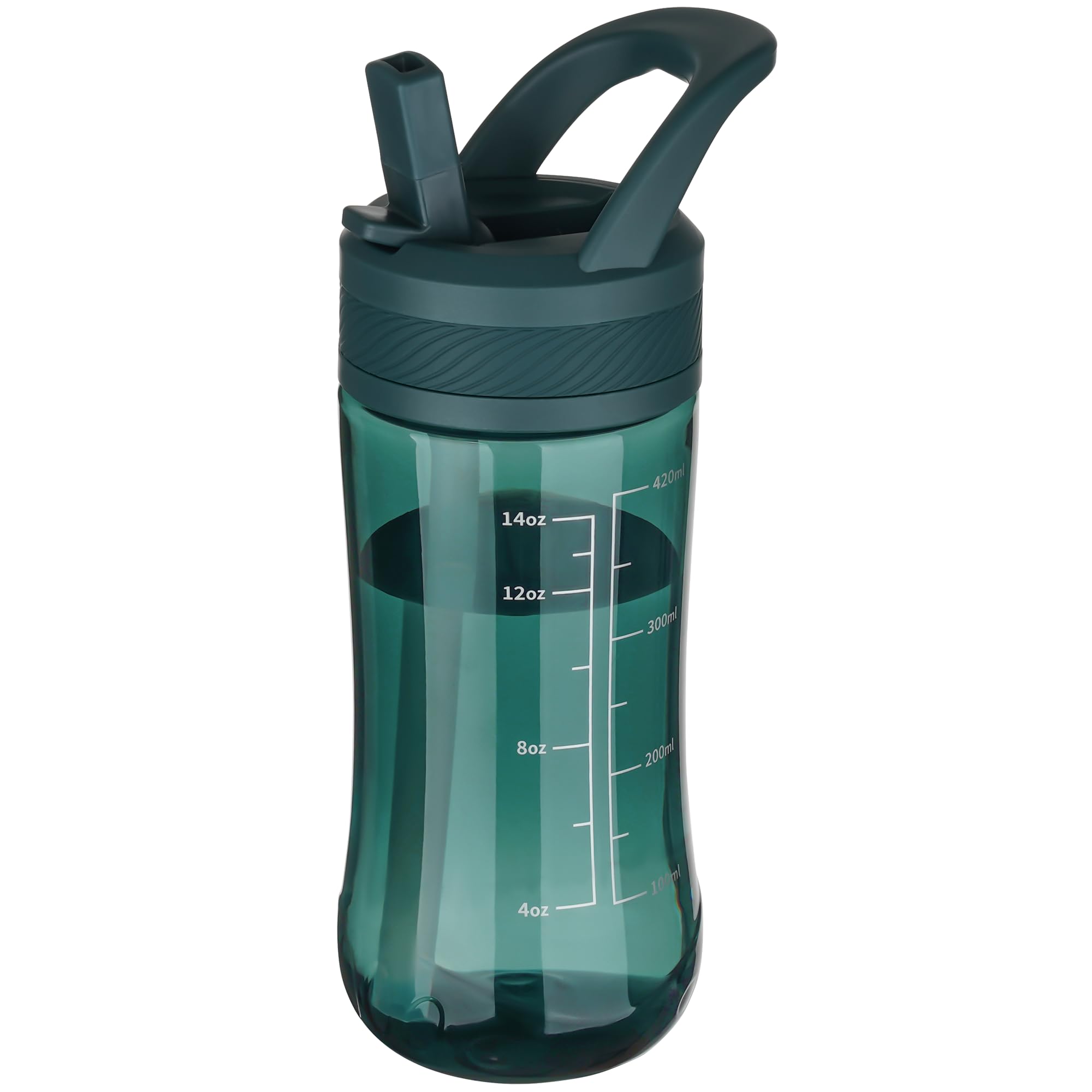 Water Bottle Kids 14oz Flip with Straw Carry Handle, Leakproof, Reusable, Tritan, BPA Free, Suitable for Boys and Girls, Clear