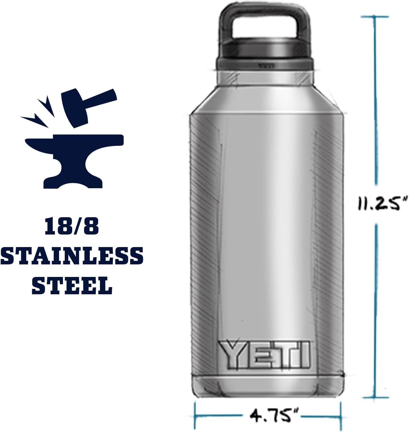 YETI Rambler 64 oz Bottle, Vacuum Insulated, Leakproof, Stainless Steel with Chug Cap, Black