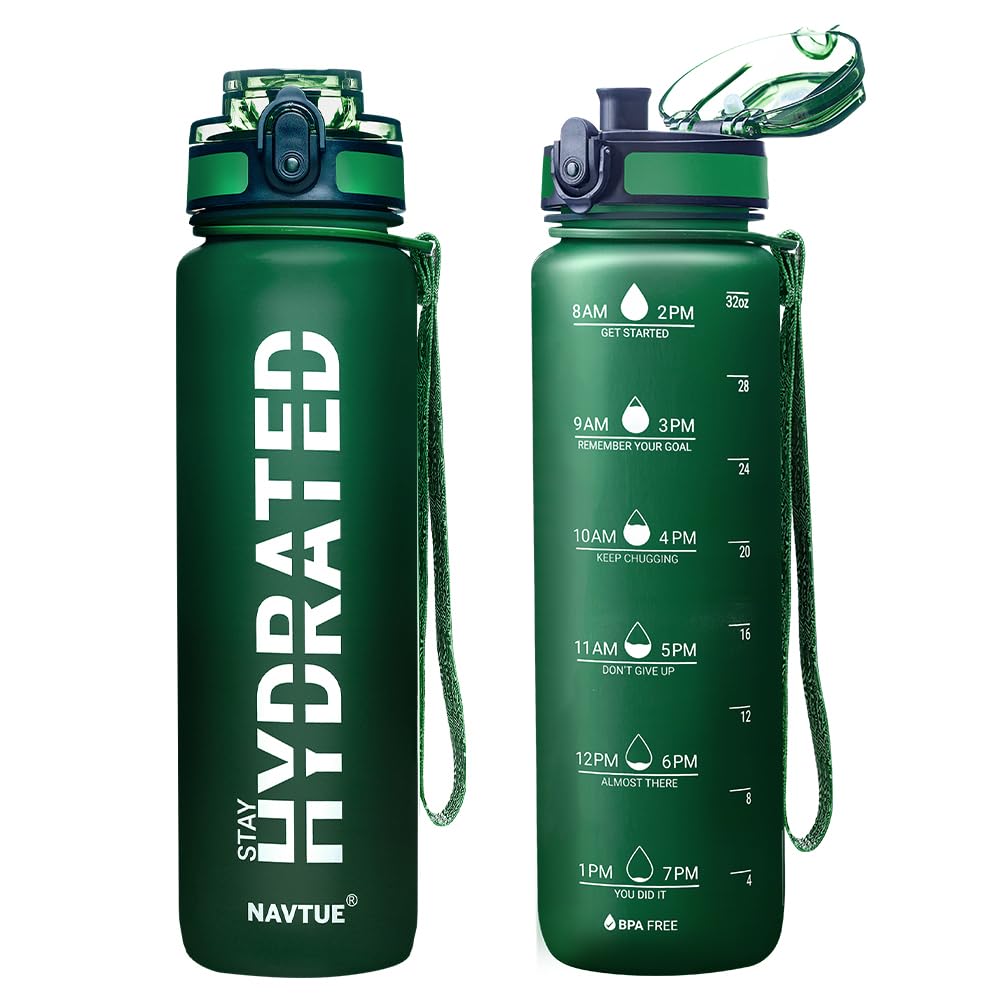 Water Bottle, 16.9 OZ Sports Water Bottles with Time Marker Wide Mouth, Motivational and Leakproof Drink Bottle, BPA Free Tritan with Carry Strap for Gym Fitness Outdoor(1 Bottle)