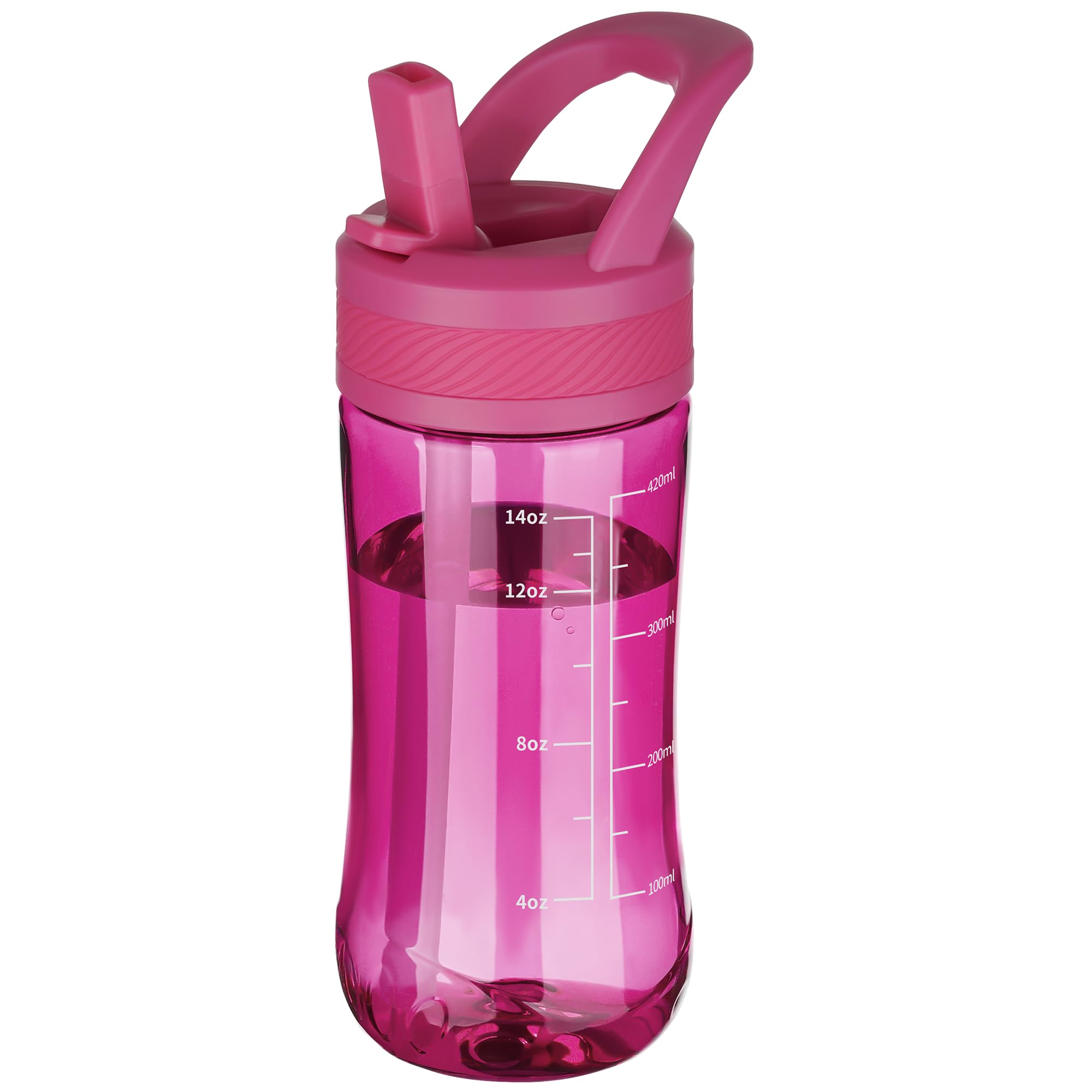 Water Bottle Kids 14oz Flip with Straw Carry Handle, Leakproof, Reusable, Tritan, BPA Free, Suitable for Boys and Girls, Clear