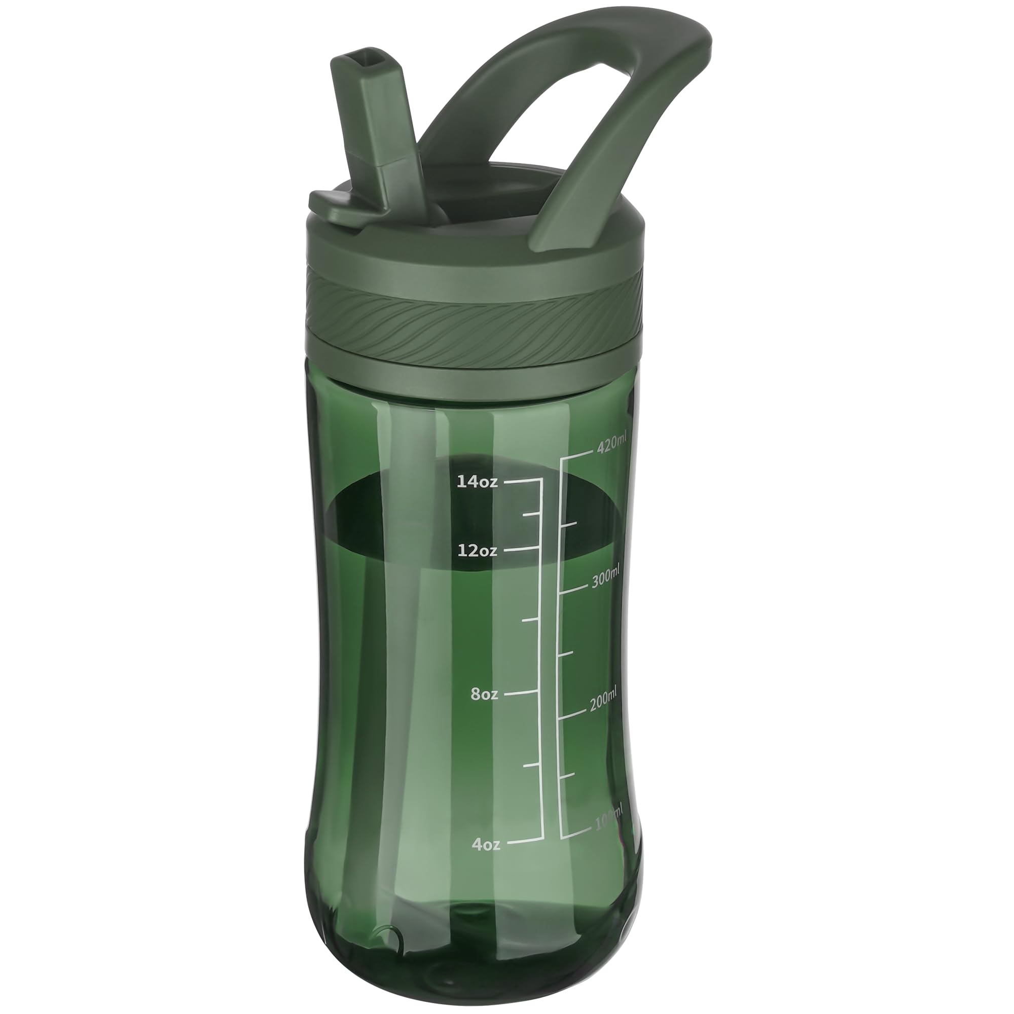 Water Bottle Kids 14oz Flip with Straw Carry Handle, Leakproof, Reusable, Tritan, BPA Free, Suitable for Boys and Girls, Clear