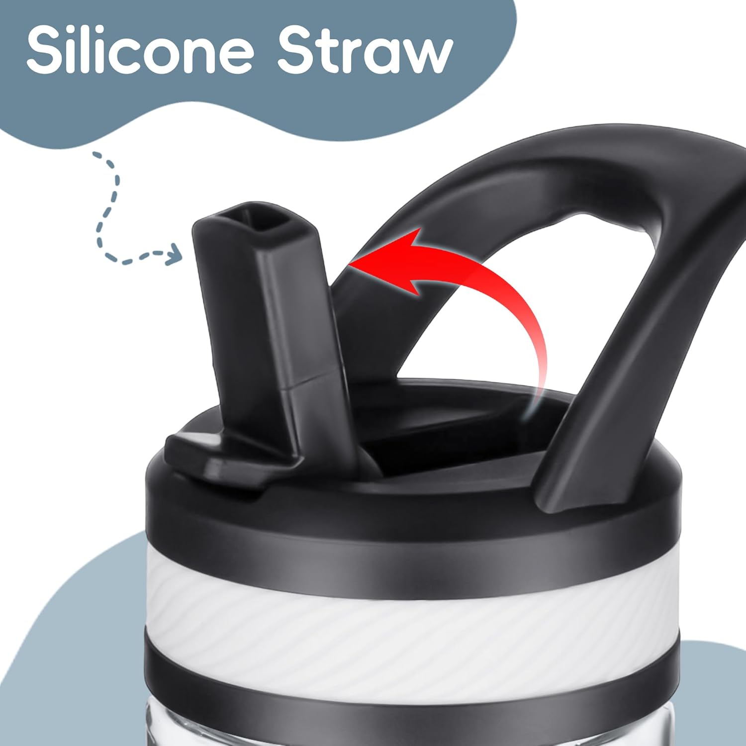 Water Bottle Kids 14oz Flip with Straw Carry Handle, Leakproof, Reusable, Tritan, BPA Free, Suitable for Boys and Girls, Clear