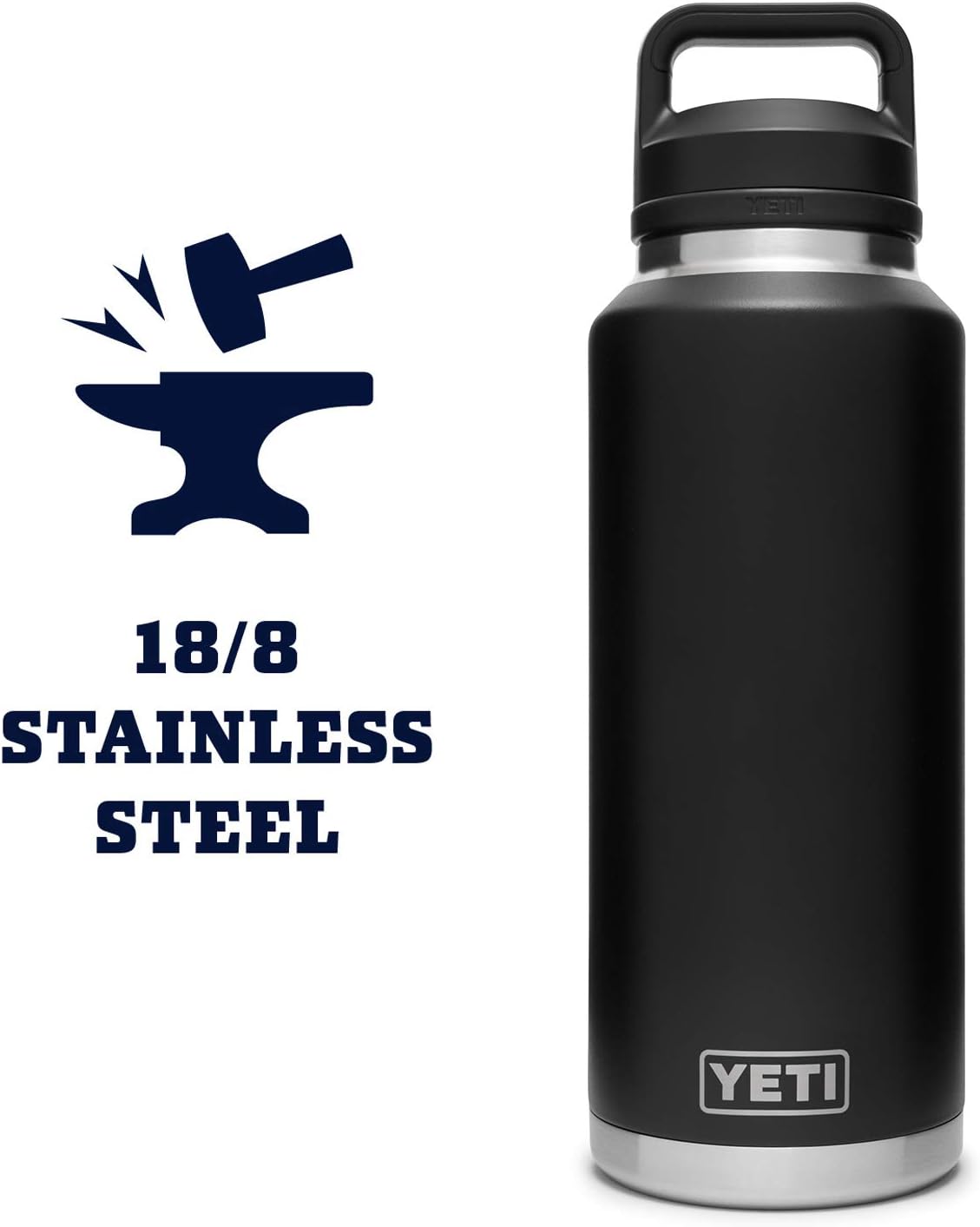 YETI Rambler 46 oz Bottle, Leakproof, Vacuum Insulated, Stainless Steel with Chug Cap, Black