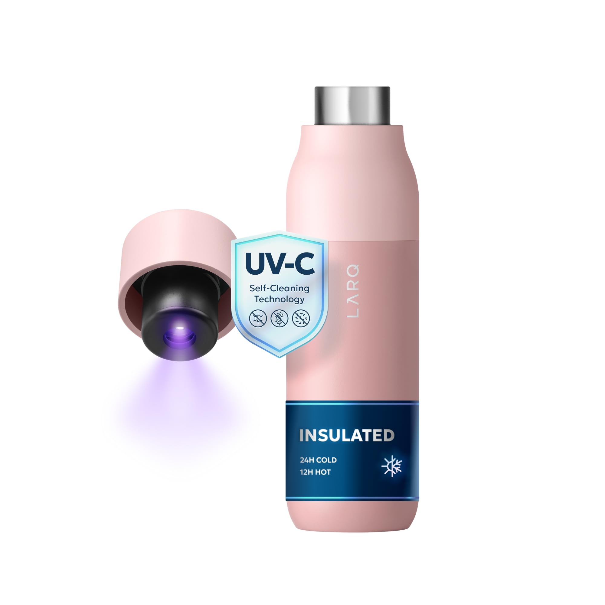 LARQ Bottle PureVis 17 oz - Self-Cleaning and Insulated Stainless Steel Water Bottle with UV Water Purifier and Award-winning Design | Reusable & Travel Friendly, Obsidian Black