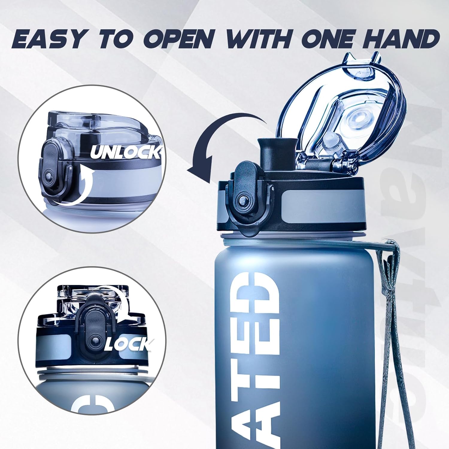 Water Bottle, 16.9 OZ Sports Water Bottles with Time Marker Wide Mouth, Motivational and Leakproof Drink Bottle, BPA Free Tritan with Carry Strap for Gym Fitness Outdoor(1 Bottle)