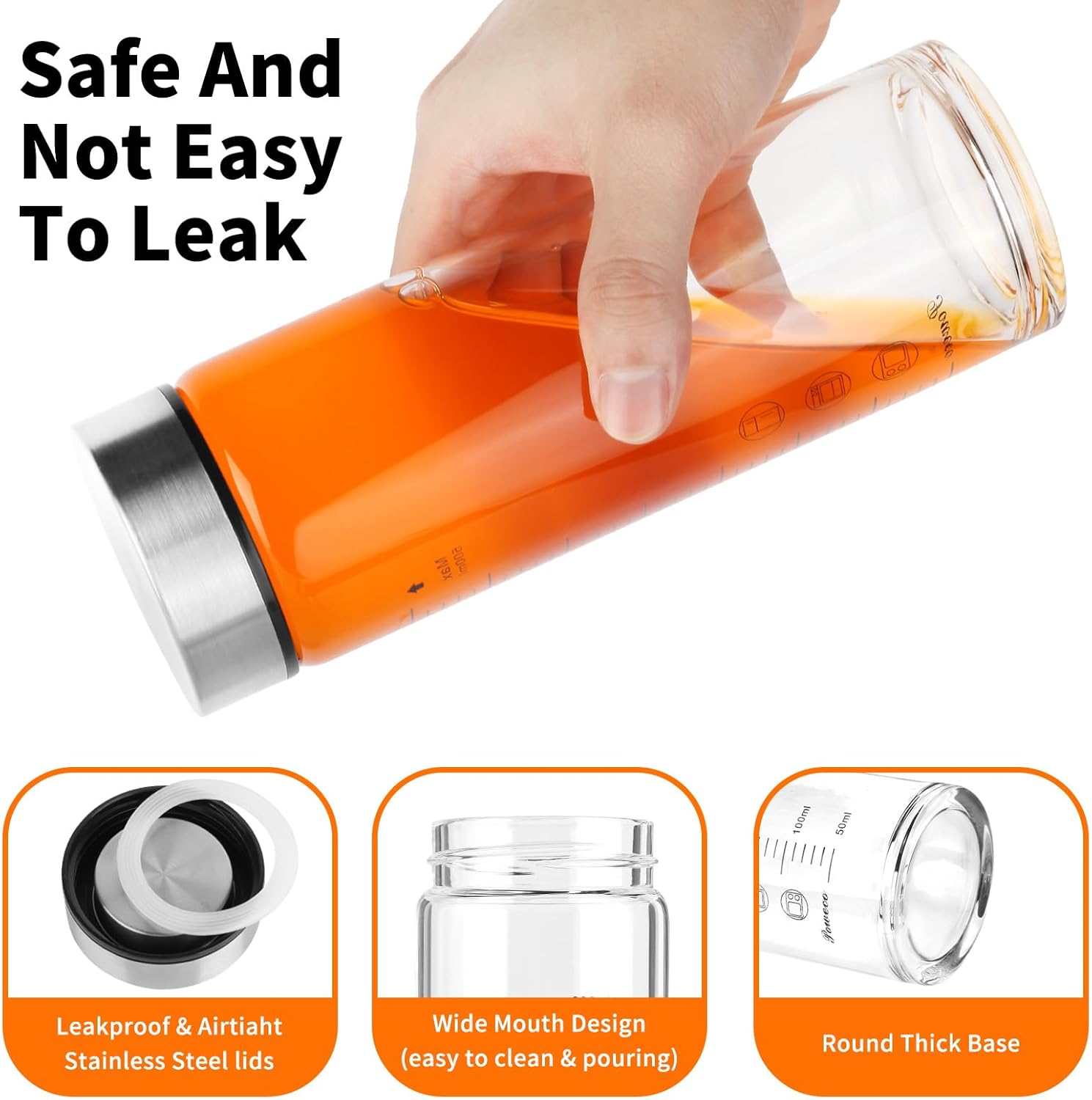 Glass Juice Bottles 4 Pack 20 oz - Wide Mouth Glass Water Bottles with Lids - for Juicing, Protein, Smoothie, Milk, Reusable, BPA Free, Stainless Steel Lids, Blender, Shaker Bottle (600ml)