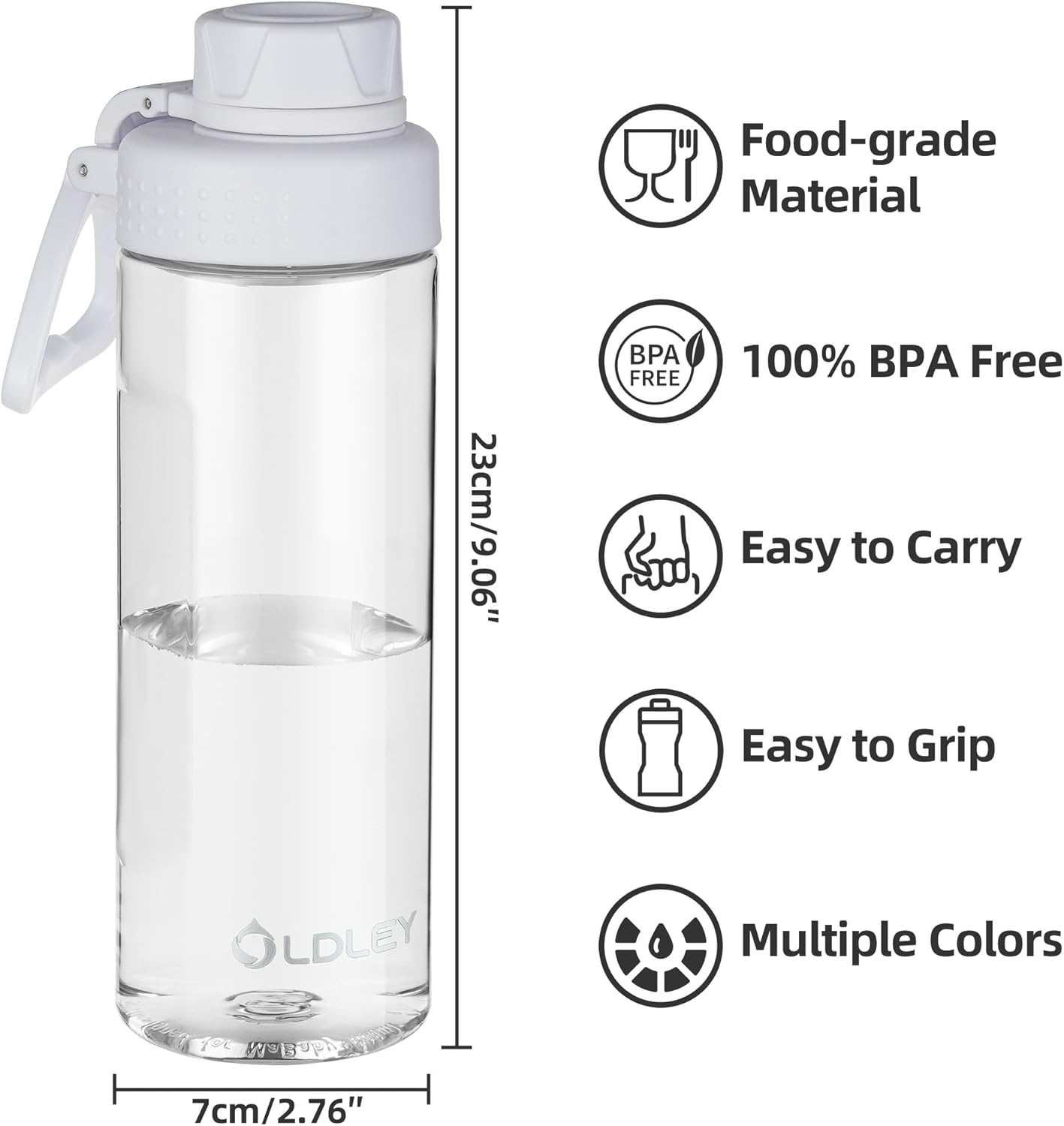 OLDLEY Water Bottles 20oz BPA Free Tritan Water Bottle with Carry Handle and Spout Lid, Leakproof Kids Water Bottle for Home,Travel, School, Outdoors, Transparent