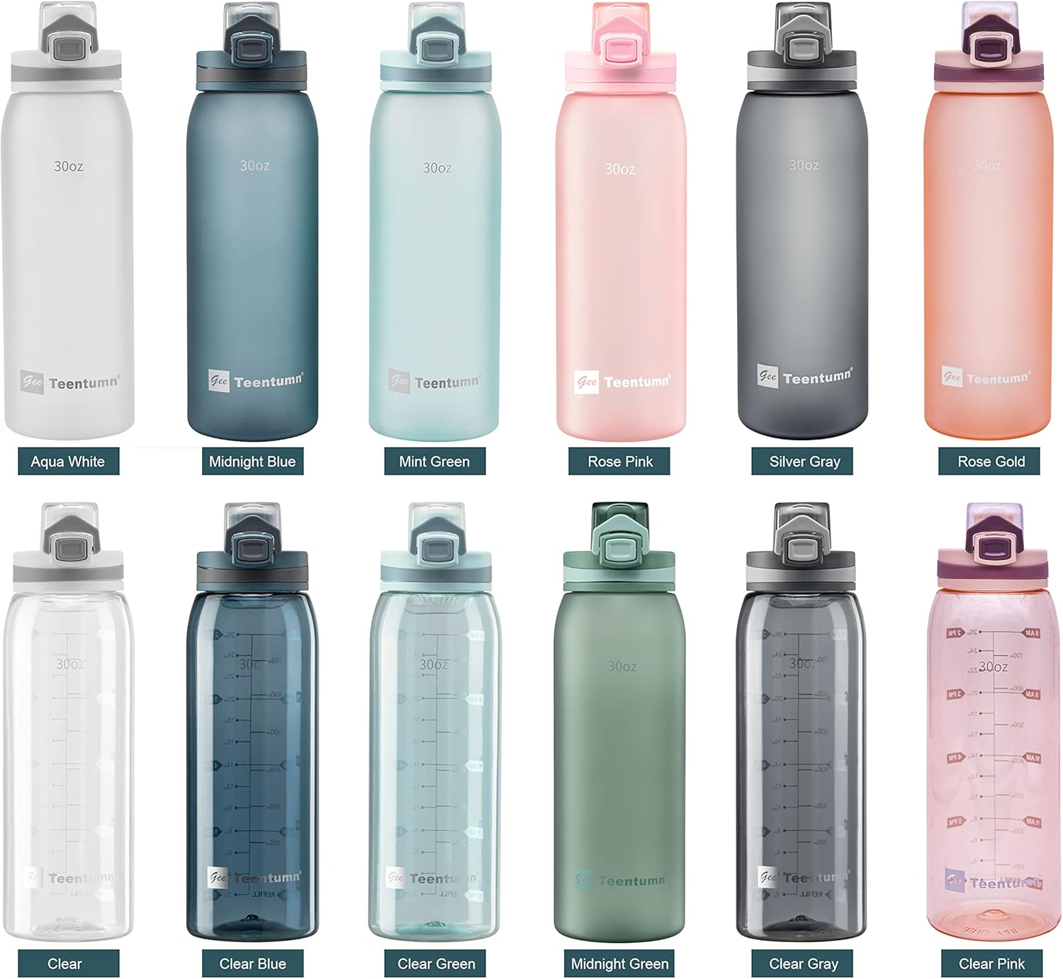 30oz Sport Water Bottle with Time Markers, Large Durable Gym Plastic Bottle Tritan BPA Free for Fitness, School, Outdoor Enthusiasts, Leakproof Clear (Pack of 1)