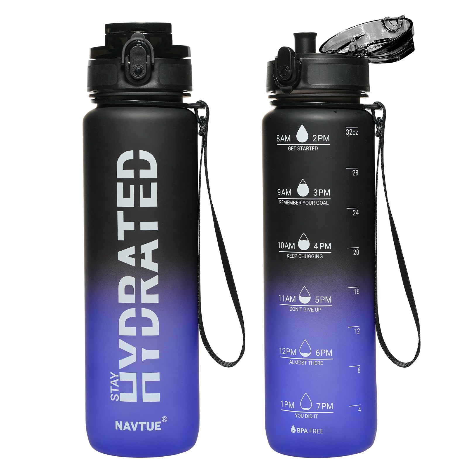 Water Bottle, 16.9 OZ Sports Water Bottles with Time Marker Wide Mouth, Motivational and Leakproof Drink Bottle, BPA Free Tritan with Carry Strap for Gym Fitness Outdoor(1 Bottle)