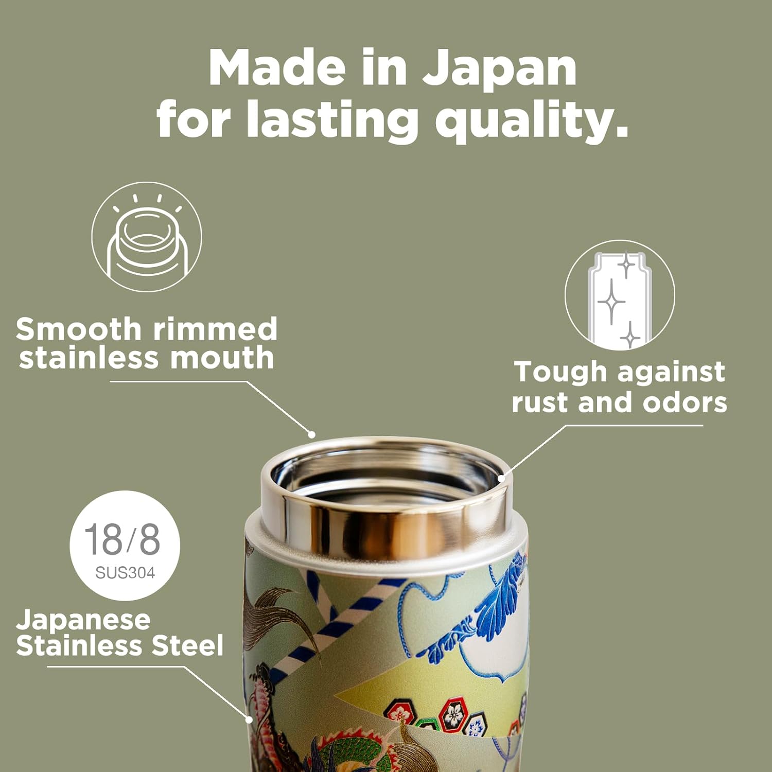 Tiger Made in Japan Insulated Travel Mug, 16oz (480ml) - 100-Year Kyoto Yuzen Tradition Design, Premium Stainless Steel Vacuum Water Bottle, with Luxury Paulownia Gift Box, MJX-B481GR, Seafoam Green