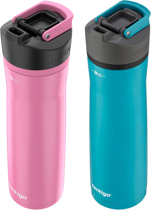 Contigo Cortland Chill 2.0 Stainless Steel Water Bottle with AUTOSEAL Lid 24 oz Juniper and Azalea 2-Pack