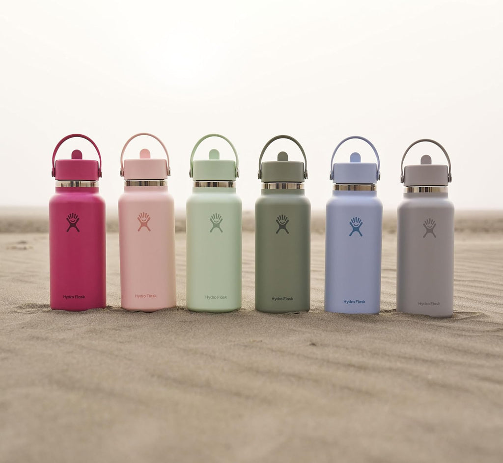 Hydro Flask Water Bottle - Insulated Stainless Steel - Wide Mouth Flex Straw Lid, Non Spill, Leakproof and Refillable in 64 Oz Tonal Agave