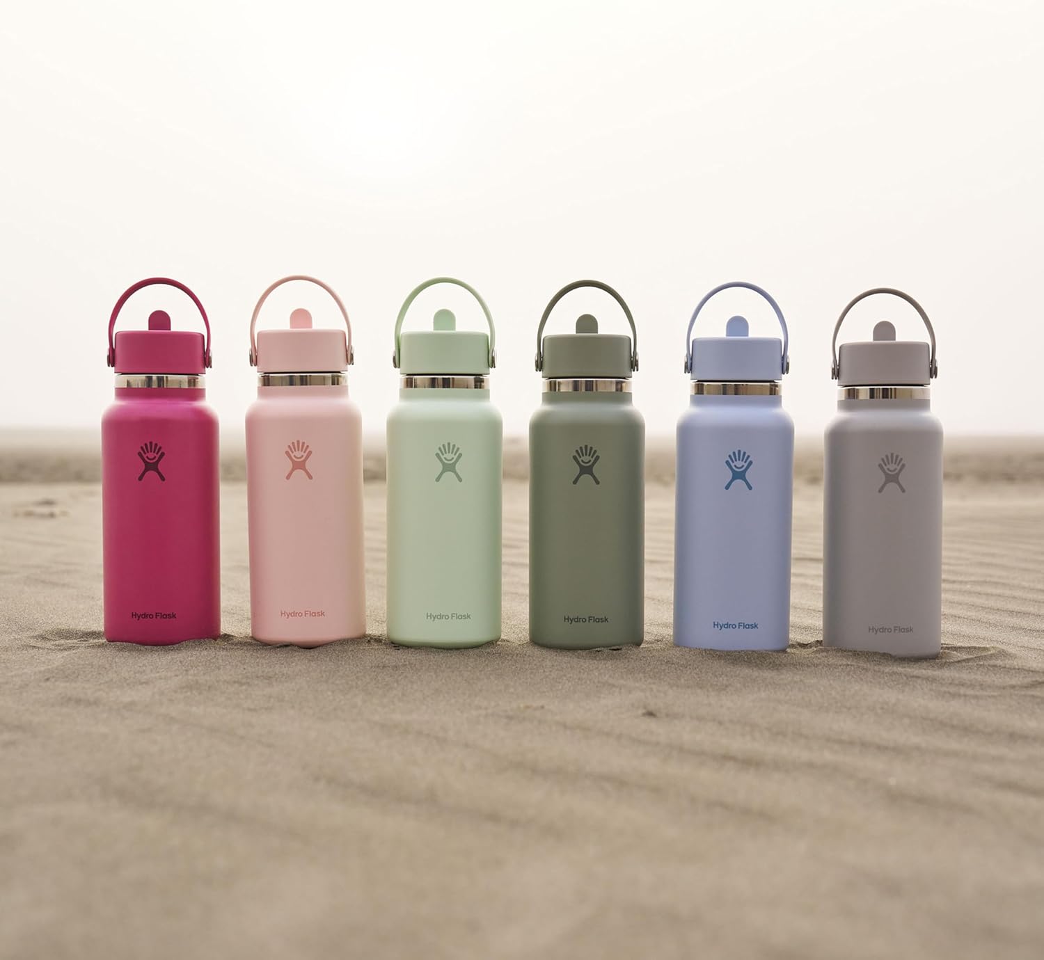 Hydro Flask Water Bottle - Insulated Stainless Steel - Wide Mouth Flex Straw Lid, Non Spill, Leakproof and Refillable in 64 Oz Tonal Agave