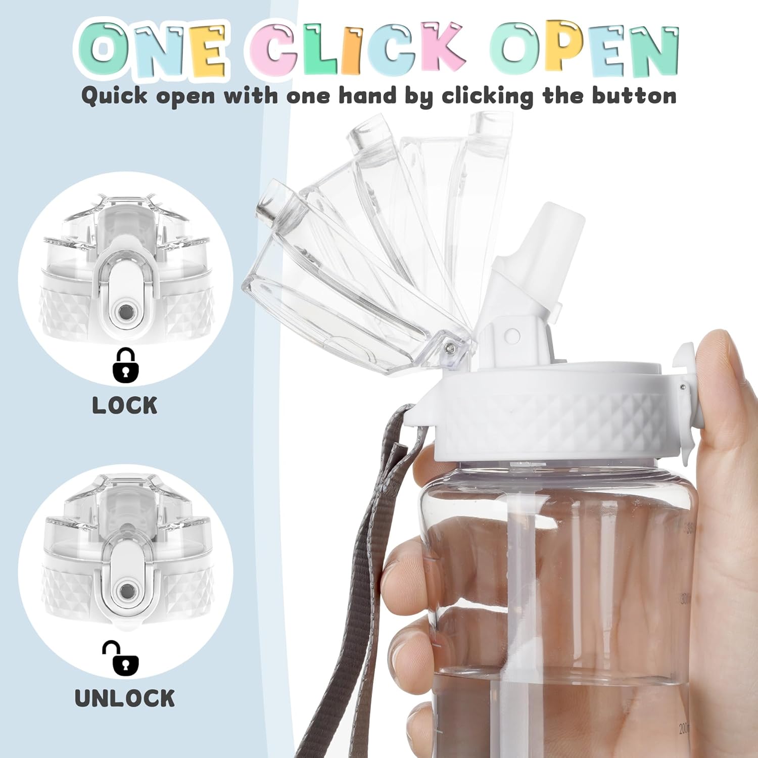 OLDLEY 12oz Kids Motivational Water Bottle, Silicone Straw, Leak-Proof Tritan BPA-Free, Reusable for School Girls & Boys, Clear