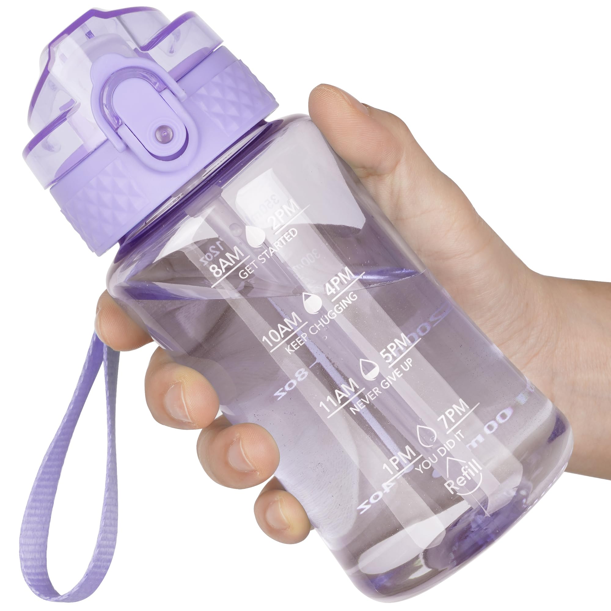 OLDLEY 12oz Kids Motivational Water Bottle, Silicone Straw, Leak-Proof Tritan BPA-Free, Reusable for School Girls & Boys, Clear