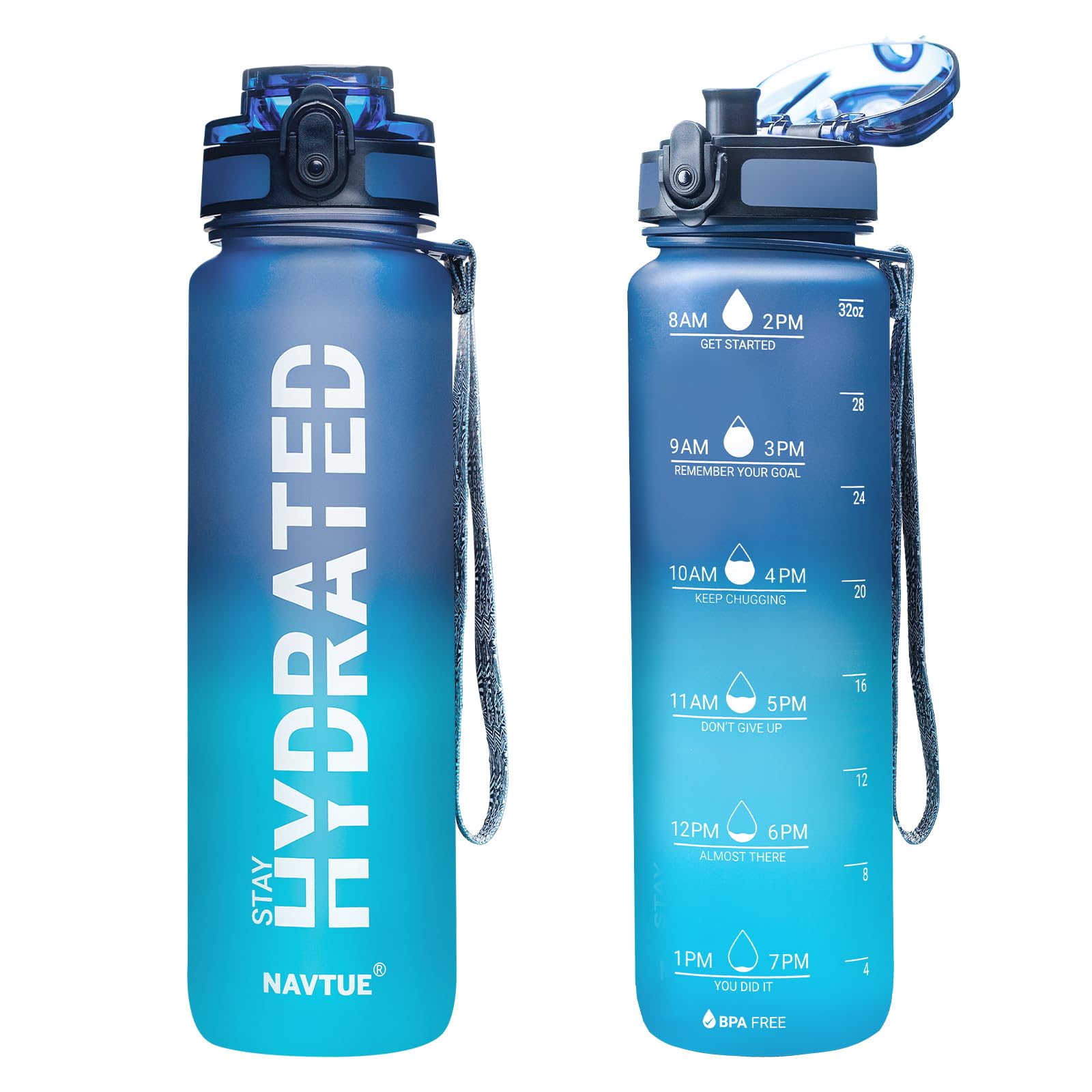 Water Bottle, 16.9 OZ Sports Water Bottles with Time Marker Wide Mouth, Motivational and Leakproof Drink Bottle, BPA Free Tritan with Carry Strap for Gym Fitness Outdoor(1 Bottle)