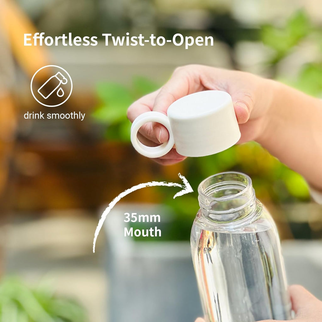 emoi 15oz Kids Water Bottle, Clear Reusable Leak Proof BPA-Free Water Bottles for Boys Girls Men Women Ideal Size for School Travel Hiking Gym Office Ideal for Daily Hydration/White