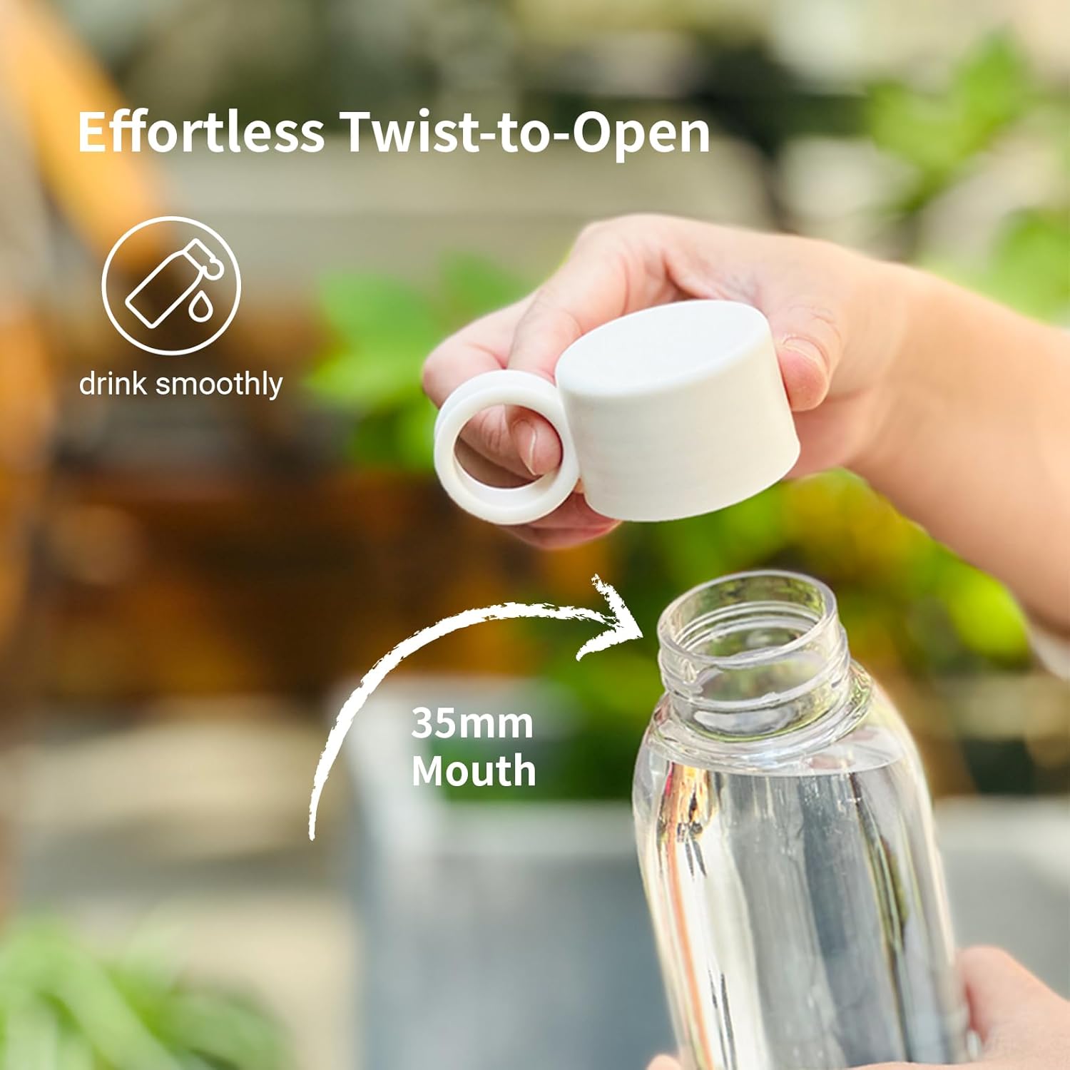 emoi 15oz Kids Water Bottle, Clear Reusable Leak Proof BPA-Free Water Bottles for Boys Girls Men Women Ideal Size for School Travel Hiking Gym Office Ideal for Daily Hydration/White