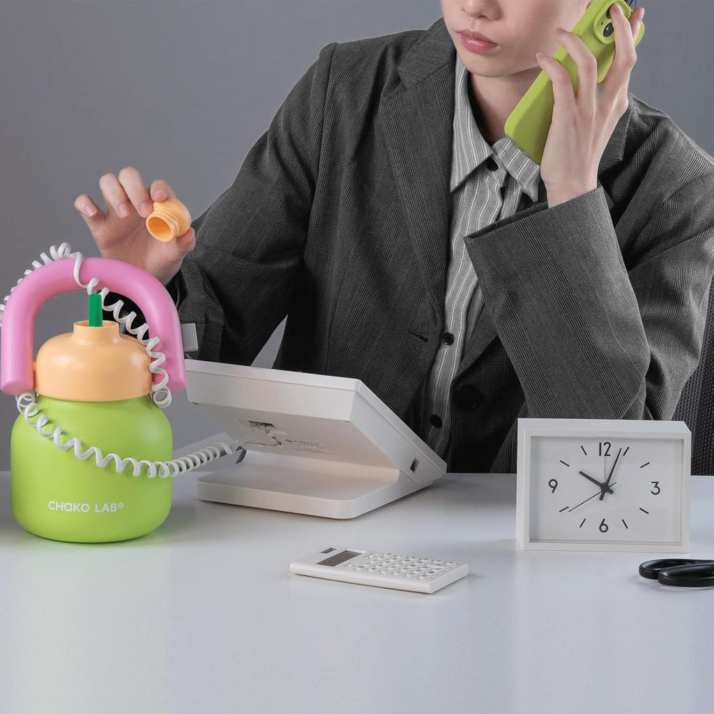 CHAKO LAB Water Bottle with Straw and Carry Handle | Wide Mouth vacuum insulated stainless steel Bottles | Reusable, leak-proof and BPA-free | 33oz(Green&Orange)