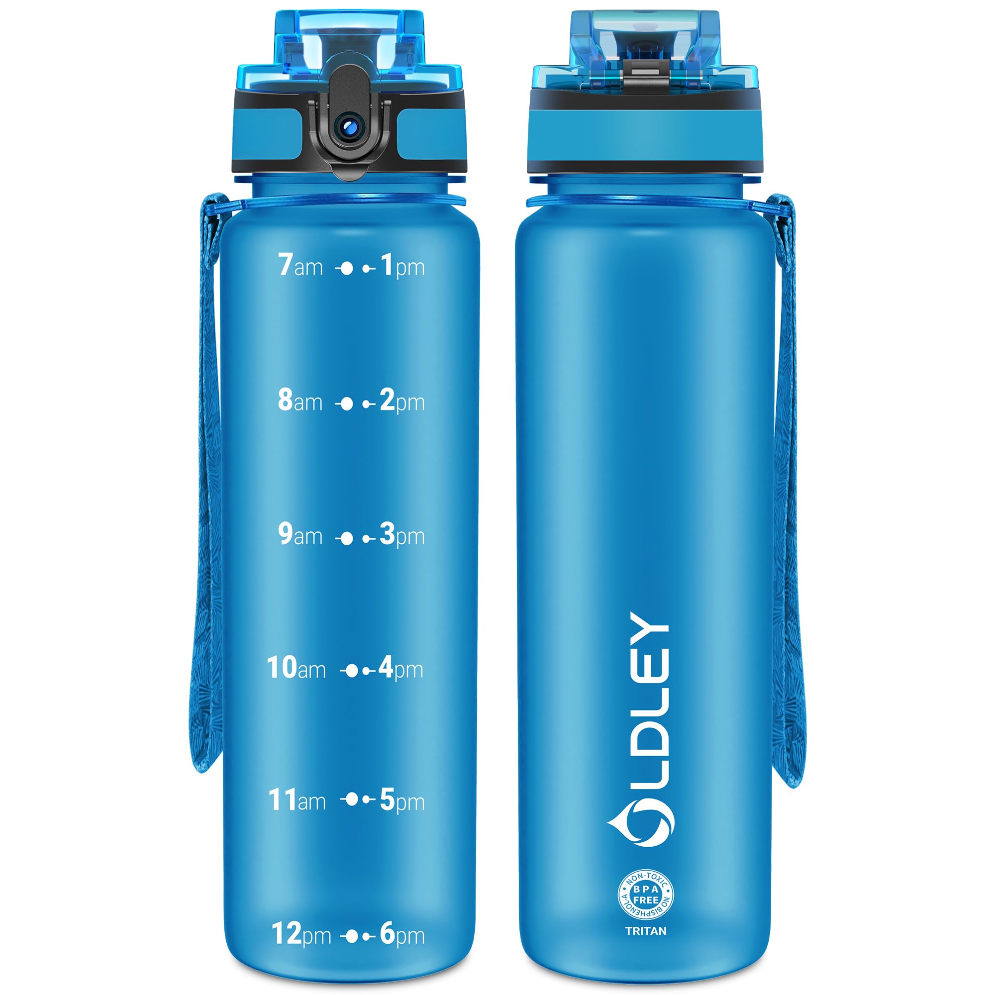 OLDLEY 32 oz Water Bottle, Motivational Water Bottle with Time Marker, Sports Water Bottle With Strap, Leakproof & BPA Free Large Water Bottles for School, Gym, Travel, Outdoor, Tritan, Transparent