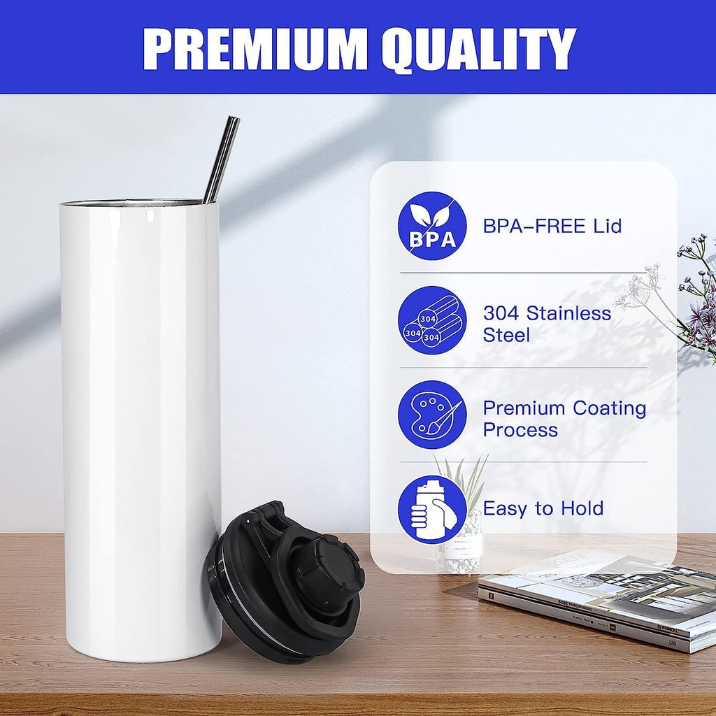 30 Pack Sublimation Water Bottle Blanks 20 oz Sublimation Sports Water Bottle with Handle Stainless Steel Sublimation Tumbler Blanks with Lids and Straws, Individually Box, White, DIY Gift