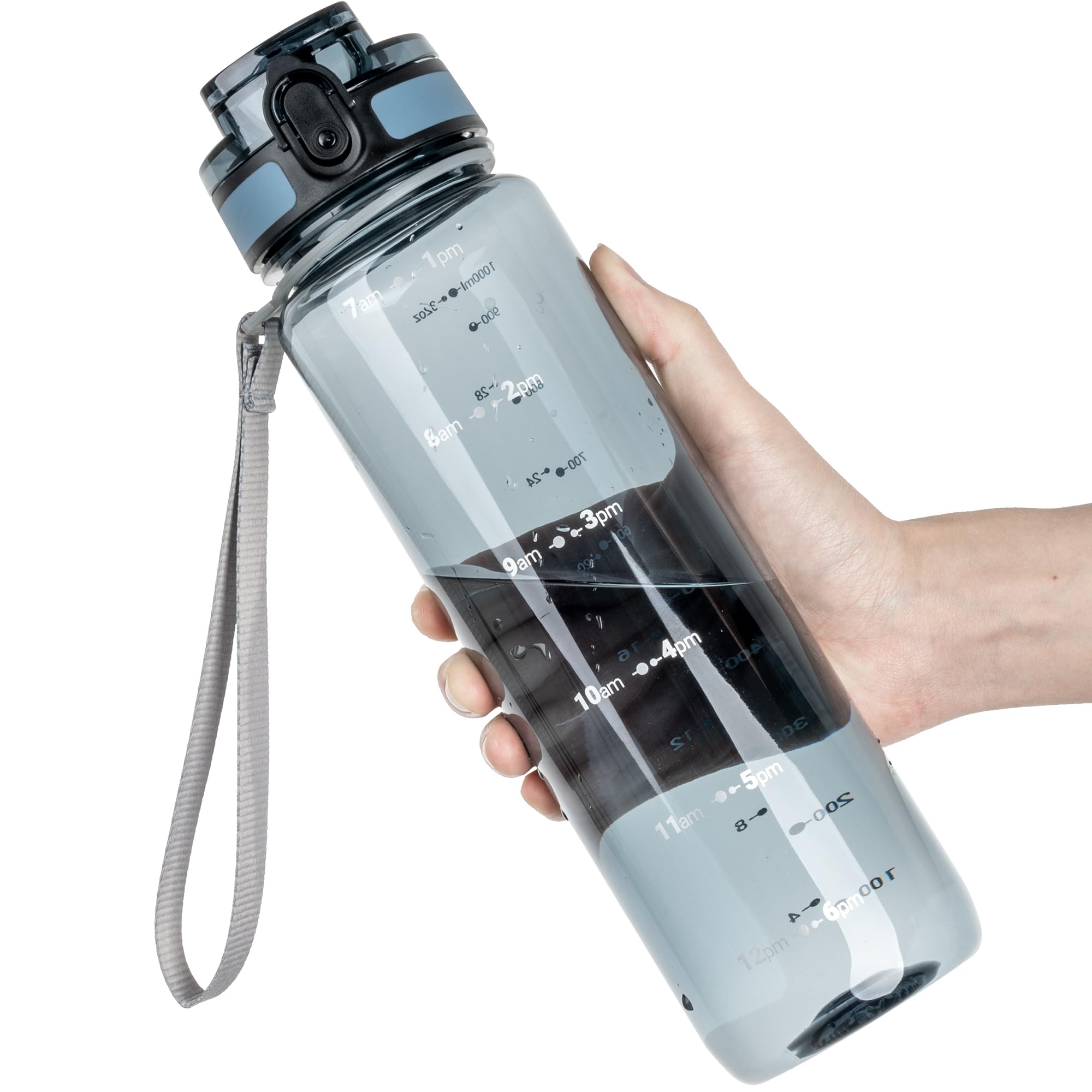 OLDLEY 32 oz Water Bottle, Motivational Water Bottle with Time Marker, Sports Water Bottle With Strap, Leakproof & BPA Free Large Water Bottles for School, Gym, Travel, Outdoor, Tritan, Transparent