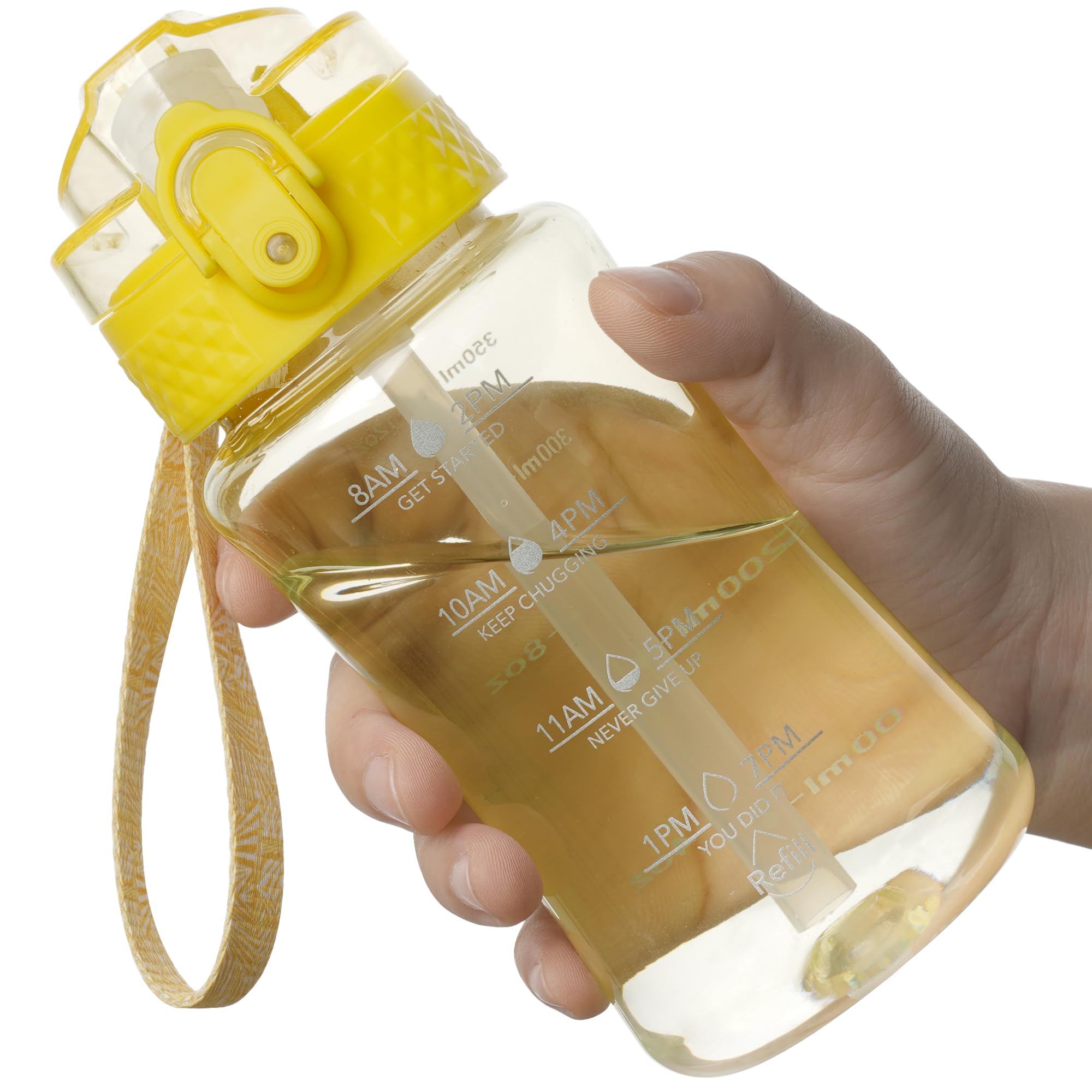 OLDLEY 12oz Kids Motivational Water Bottle, Silicone Straw, Leak-Proof Tritan BPA-Free, Reusable for School Girls & Boys, Clear