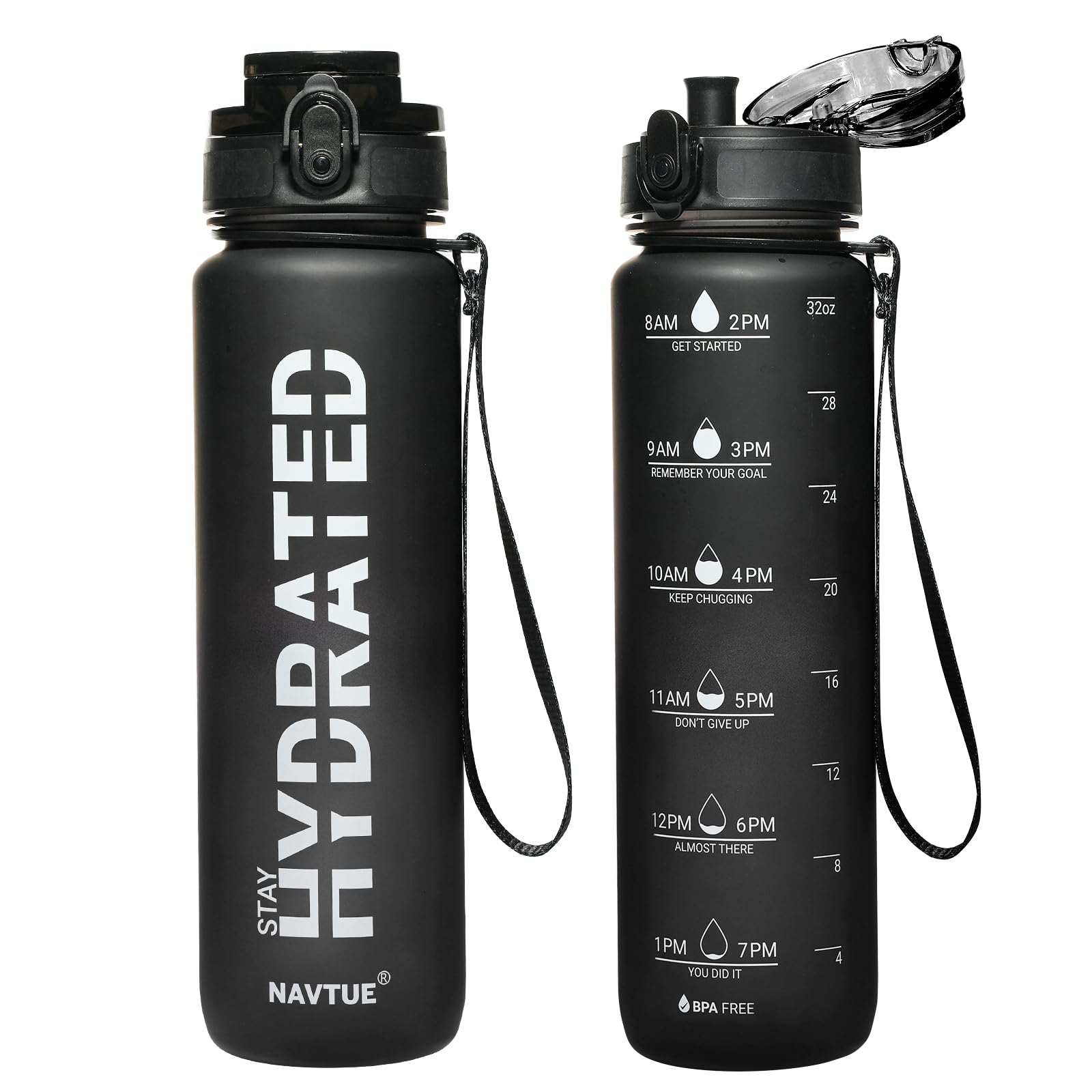 Water Bottle, 16.9 OZ Sports Water Bottles with Time Marker Wide Mouth, Motivational and Leakproof Drink Bottle, BPA Free Tritan with Carry Strap for Gym Fitness Outdoor(1 Bottle)