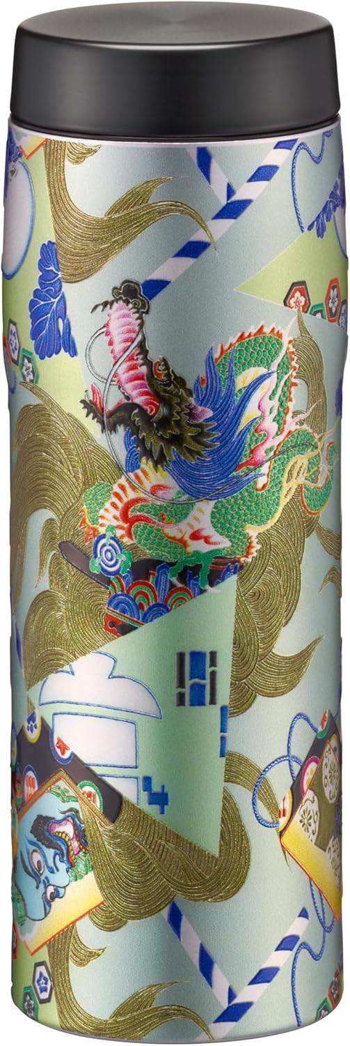 Tiger Made in Japan Insulated Travel Mug, 16oz (480ml) - 100-Year Kyoto Yuzen Tradition Design, Premium Stainless Steel Vacuum Water Bottle, with Luxury Paulownia Gift Box, MJX-B481GR, Seafoam Green