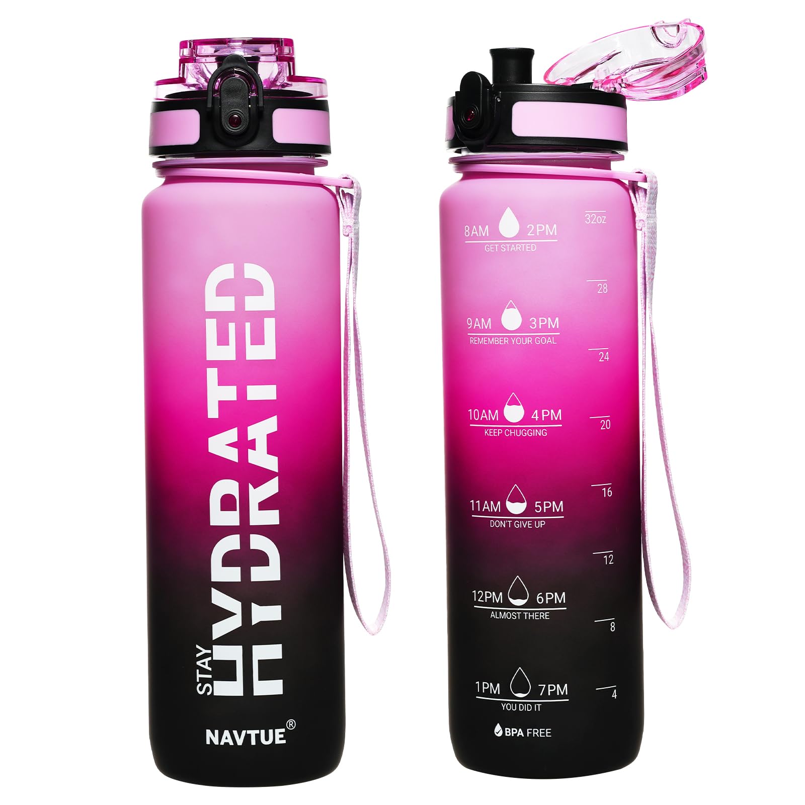 Water Bottle, 16.9 OZ Sports Water Bottles with Time Marker Wide Mouth, Motivational and Leakproof Drink Bottle, BPA Free Tritan with Carry Strap for Gym Fitness Outdoor(1 Bottle)