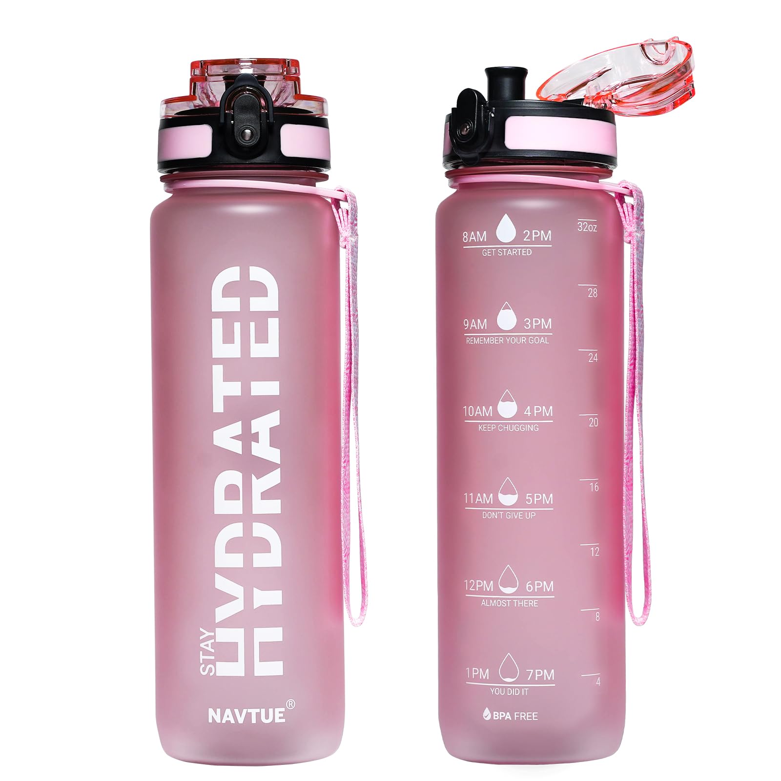 Water Bottle, 16.9 OZ Sports Water Bottles with Time Marker Wide Mouth, Motivational and Leakproof Drink Bottle, BPA Free Tritan with Carry Strap for Gym Fitness Outdoor(1 Bottle)