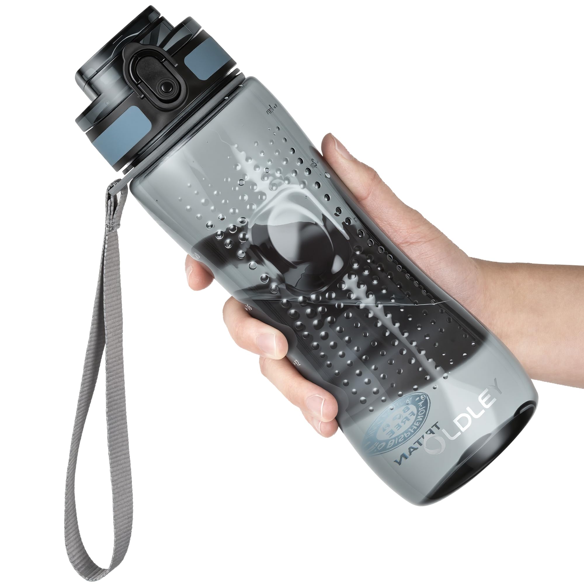 OLDLEY 32 oz Water Bottle, Motivational Water Bottle with Time Marker, Sports Water Bottle With Strap, Leakproof & BPA Free Large Water Bottles for School, Gym, Travel, Outdoor, Tritan, Transparent