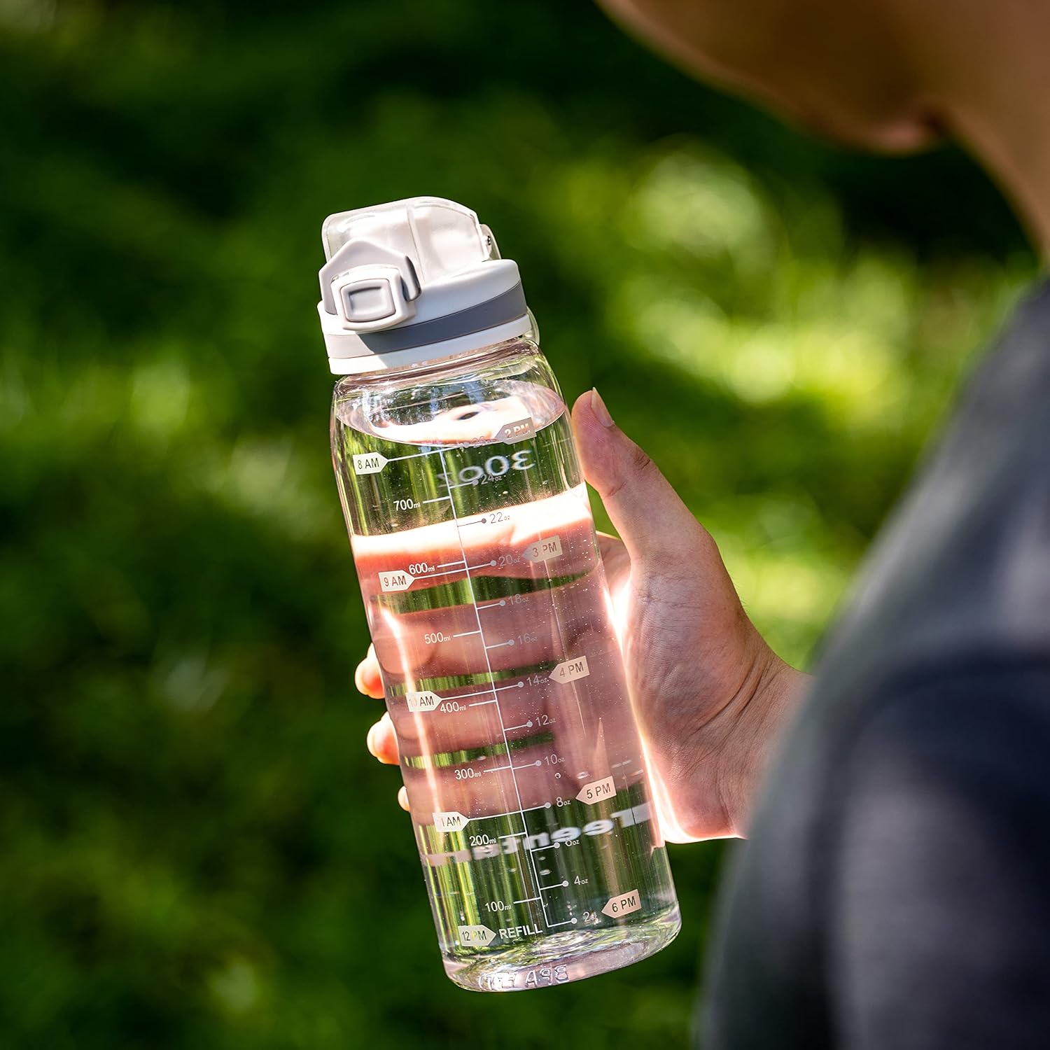 30oz Sport Water Bottle with Time Markers, Large Durable Gym Plastic Bottle Tritan BPA Free for Fitness, School, Outdoor Enthusiasts, Leakproof Clear (Pack of 1)