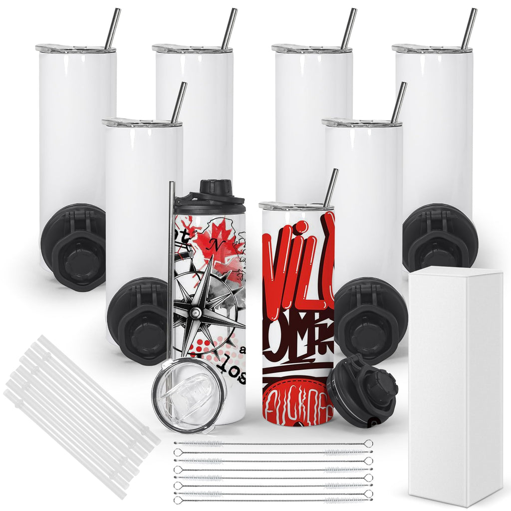 30 Pack Sublimation Water Bottle Blanks 20 oz Sublimation Sports Water Bottle with Handle Stainless Steel Sublimation Tumbler Blanks with Lids and Straws, Individually Box, White, DIY Gift